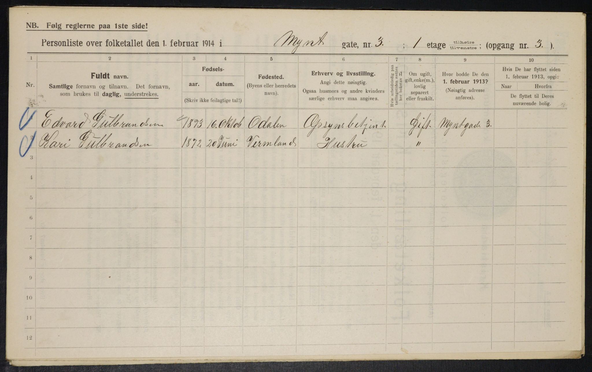OBA, Kommunal folketelling 1.2.1914 for Kristiania, 1914, s. 68385
