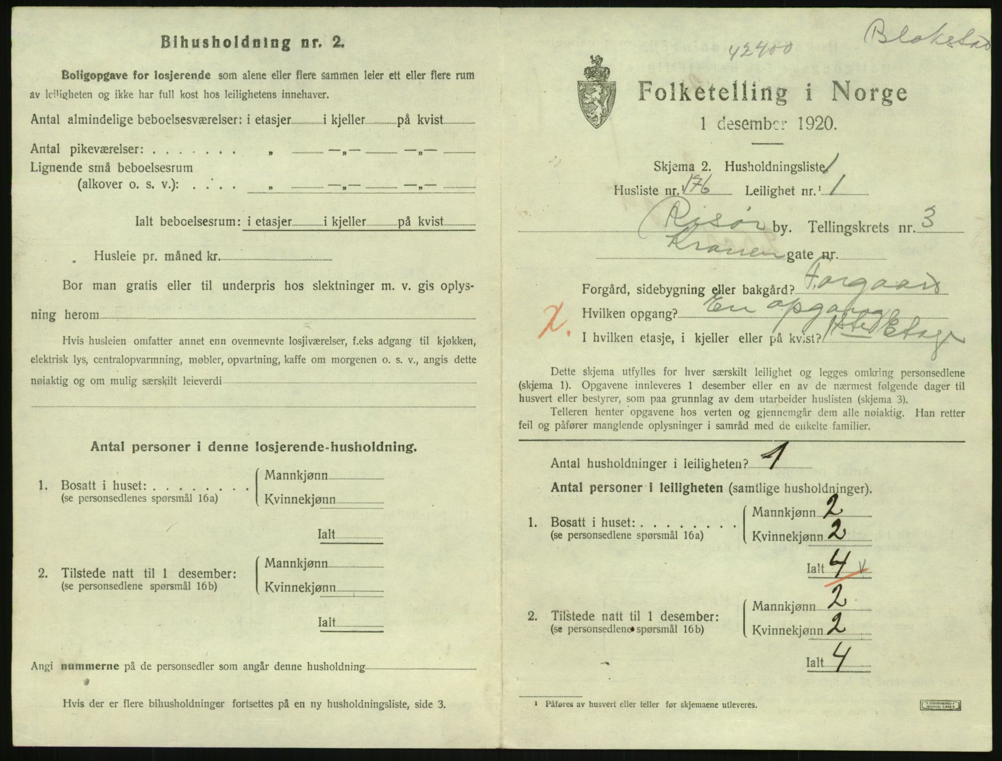 SAK, Folketelling 1920 for 0901 Risør kjøpstad, 1920, s. 3011