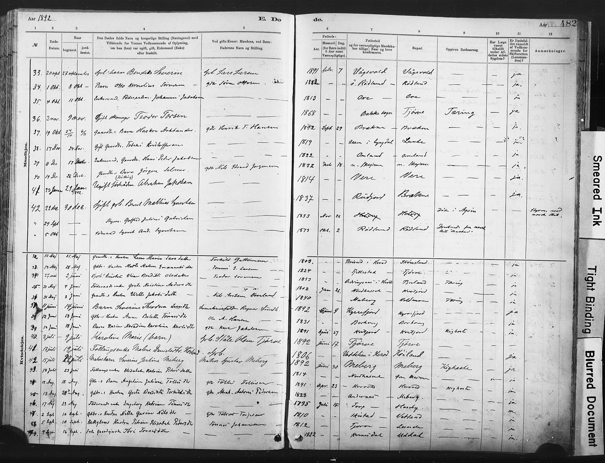 Lista sokneprestkontor, SAK/1111-0027/F/Fa/L0012: Ministerialbok nr. A 12, 1879-1903, s. 482