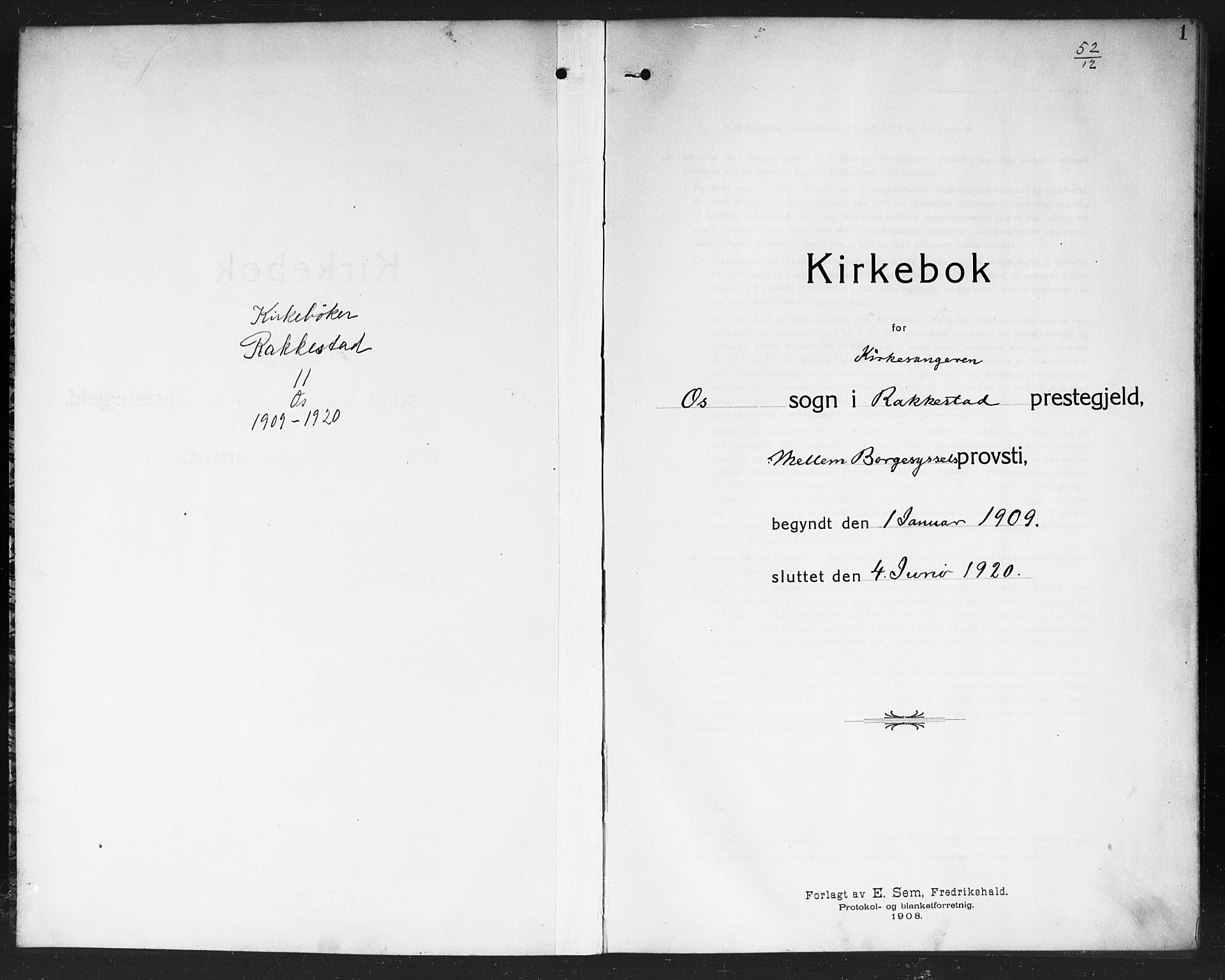 Rakkestad prestekontor Kirkebøker, SAO/A-2008/G/Gc/L0002: Klokkerbok nr. III 2, 1909-1920