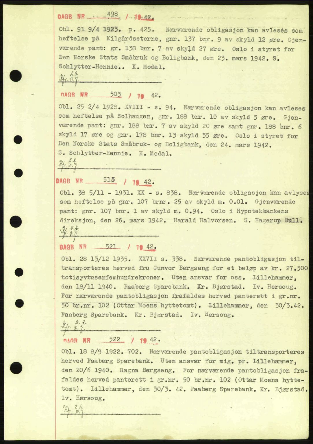 Sør-Gudbrandsdal tingrett, SAH/TING-004/H/Hb/Hbf/L0003: Pantebok nr. C5a, 1939-1946, Dagboknr: 498/1942