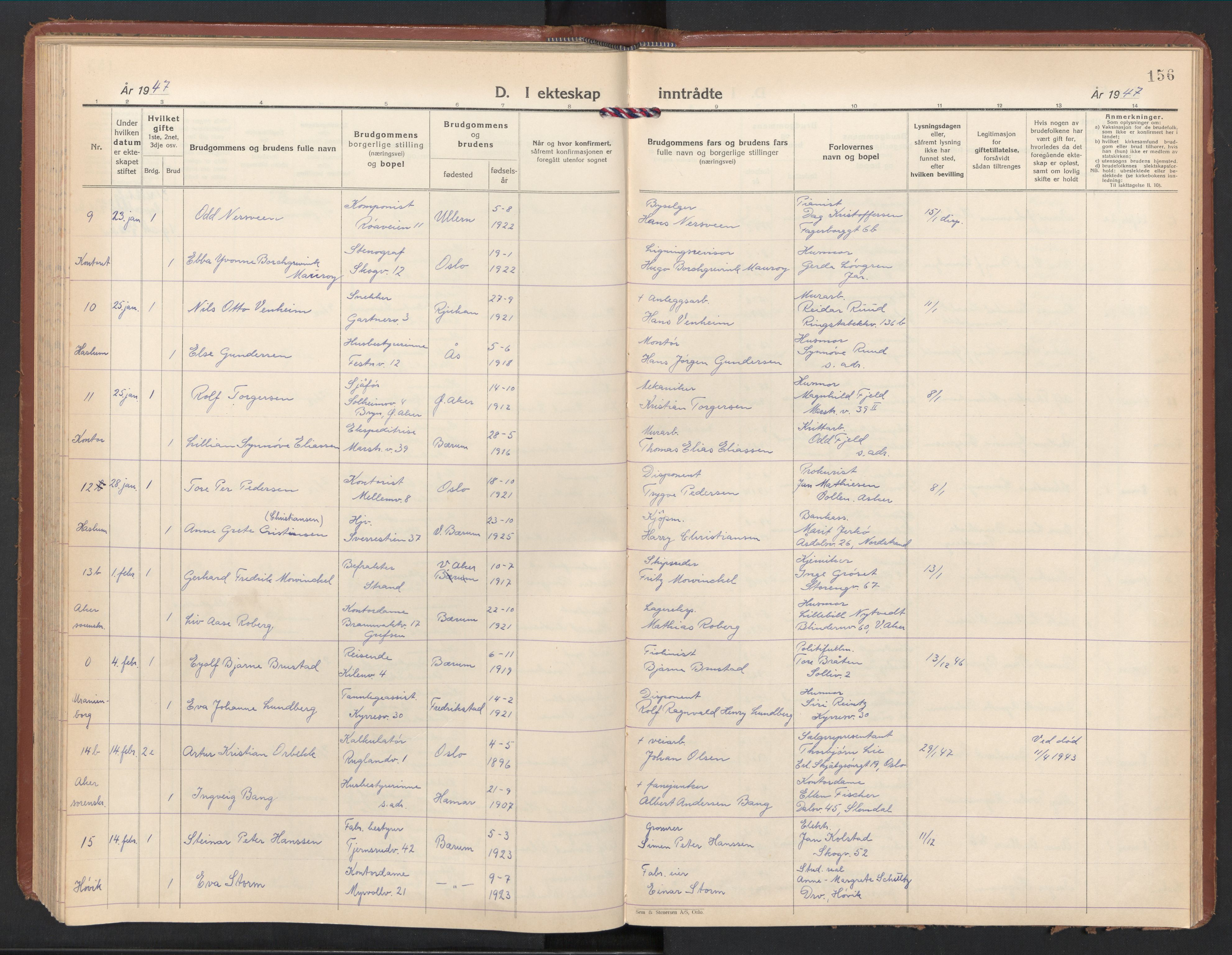 Østre Bærum prestekontor Kirkebøker, SAO/A-10887/F/Fa/L0008: Ministerialbok nr. 8, 1940-1948, s. 156