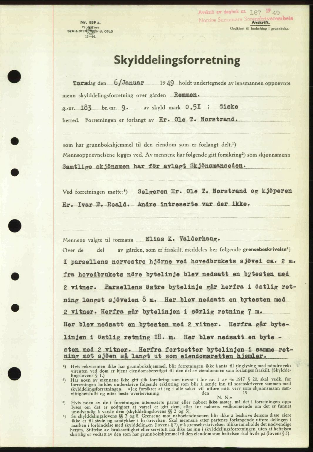 Nordre Sunnmøre sorenskriveri, SAT/A-0006/1/2/2C/2Ca: Pantebok nr. A29, 1948-1949, Dagboknr: 167/1949