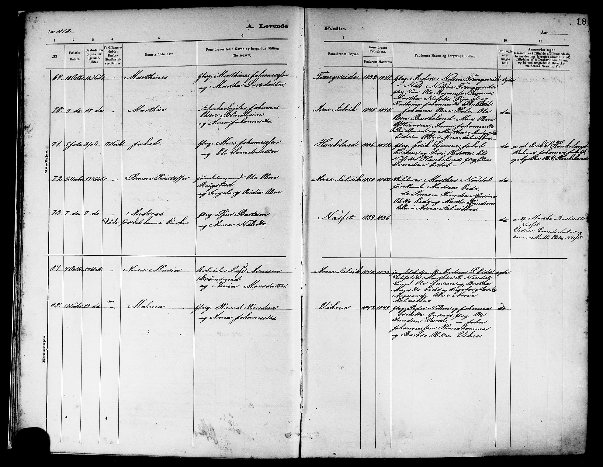 Haus sokneprestembete, AV/SAB-A-75601/H/Haa: Ministerialbok nr. A 19I, 1878-1886, s. 18