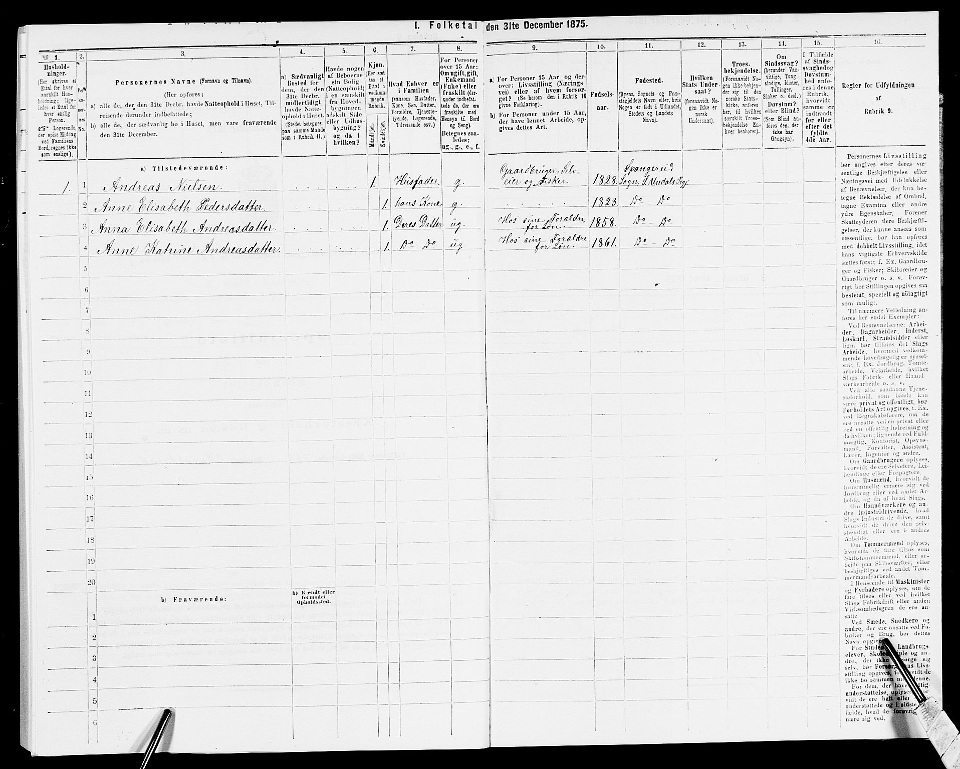 SAK, Folketelling 1875 for 1029P Sør-Audnedal prestegjeld, 1875, s. 1884