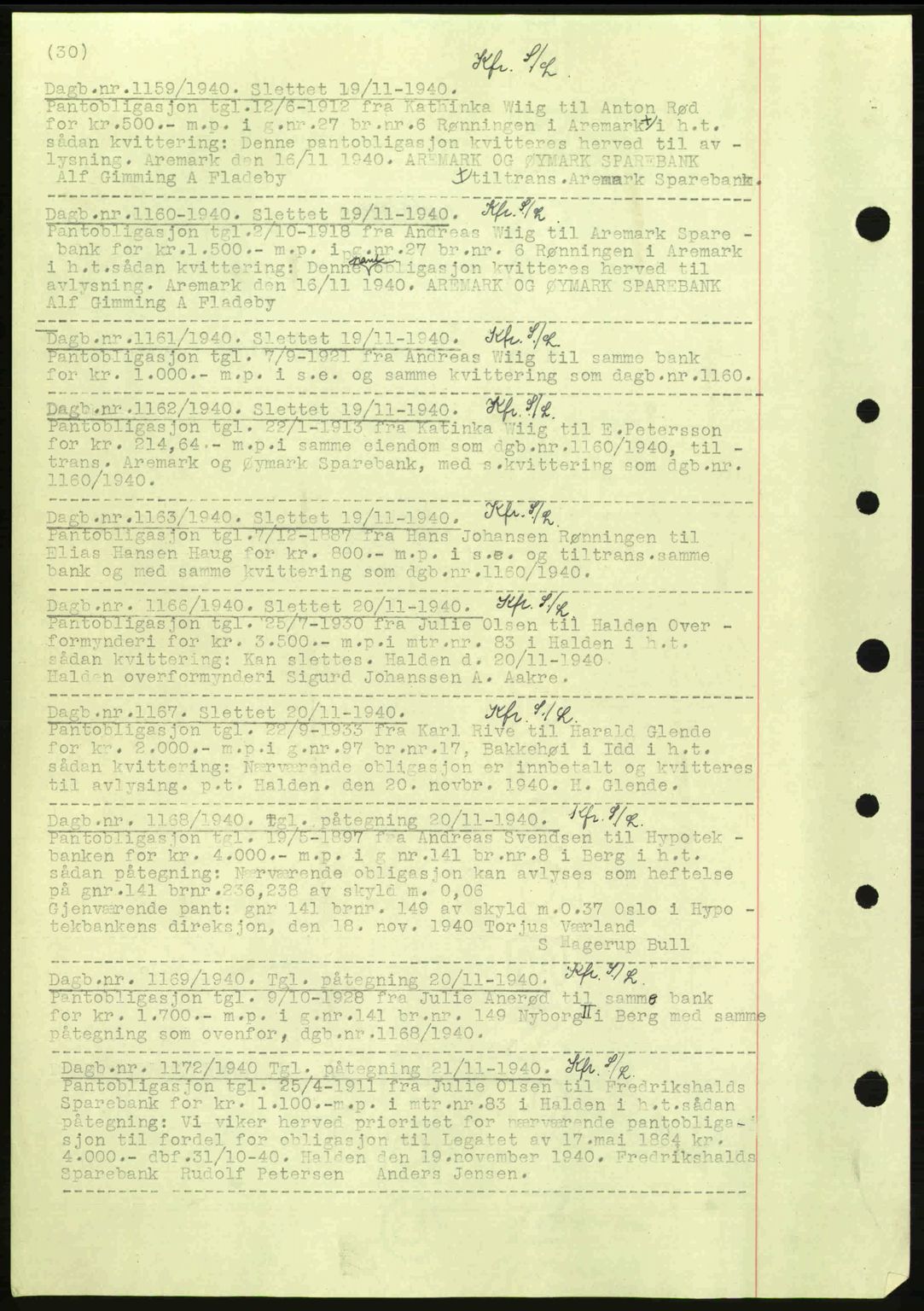 Idd og Marker sorenskriveri, AV/SAO-A-10283/G/Gb/Gbc/L0002: Pantebok nr. B4-9a, 1939-1945, Dagboknr: 1159/1940