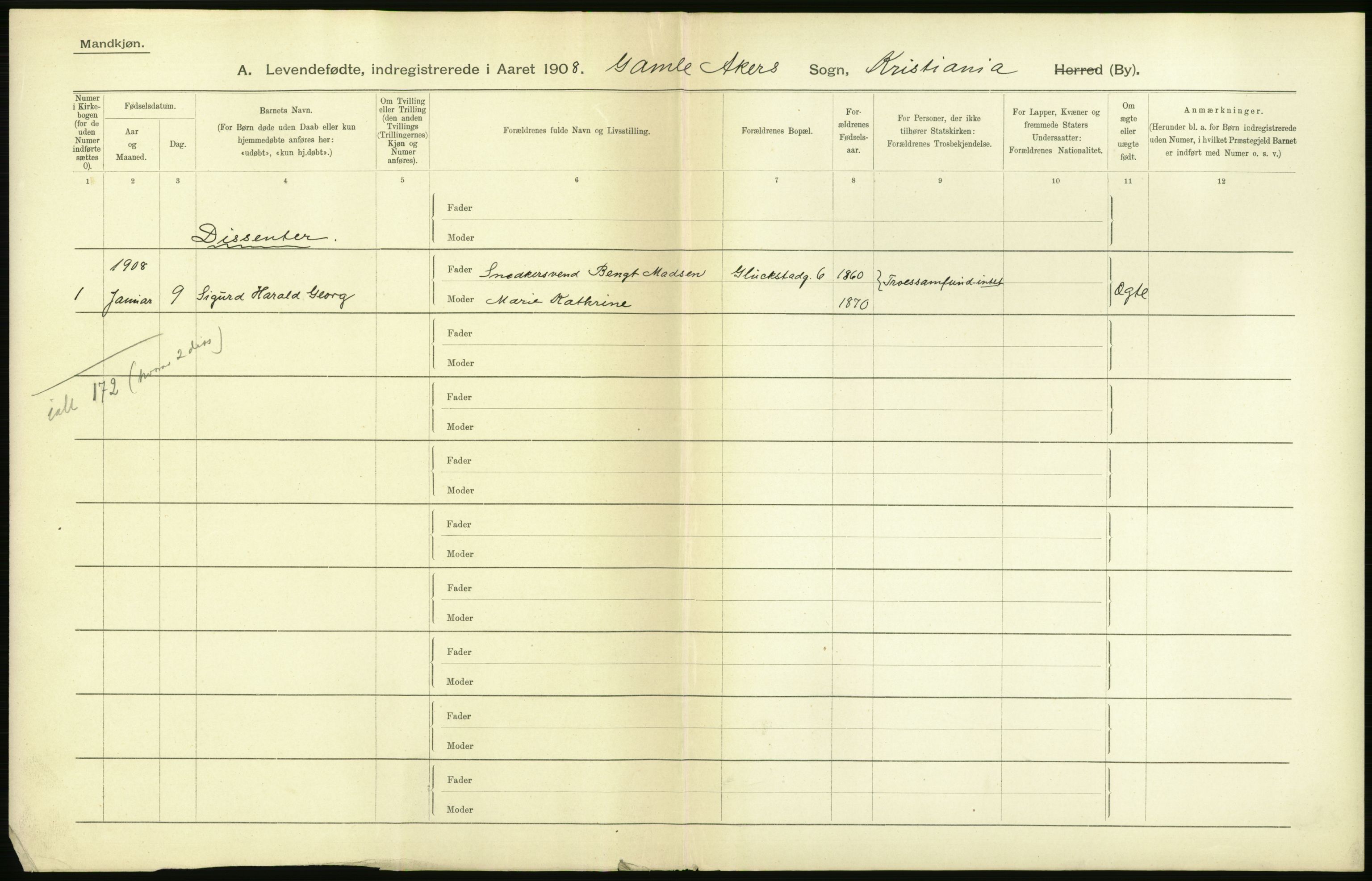 Statistisk sentralbyrå, Sosiodemografiske emner, Befolkning, AV/RA-S-2228/D/Df/Dfa/Dfaf/L0005: Kristiania: Levendefødte menn og kvinner., 1908, s. 562