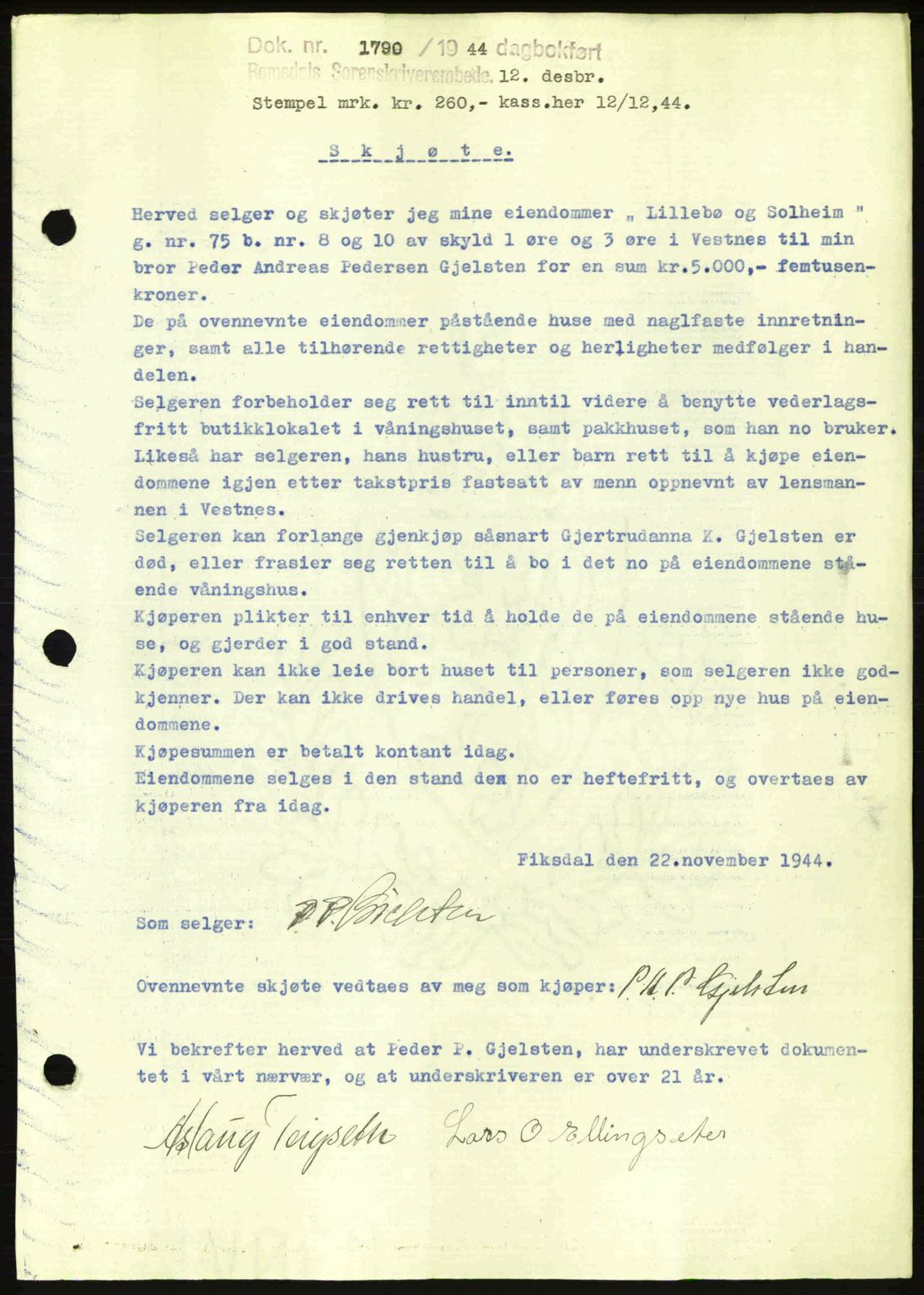 Romsdal sorenskriveri, SAT/A-4149/1/2/2C: Pantebok nr. A17, 1944-1945, Dagboknr: 1790/1944