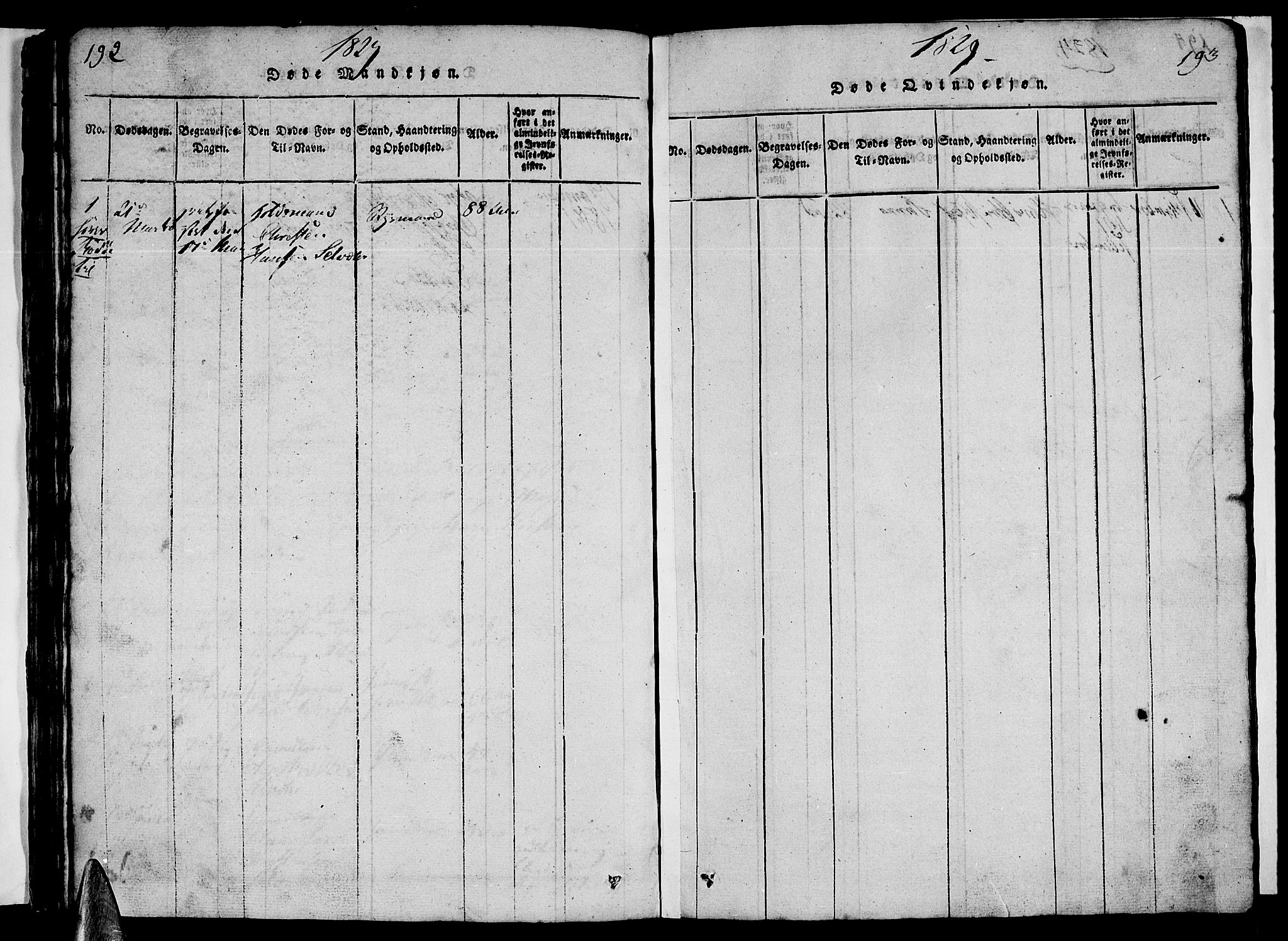 Ministerialprotokoller, klokkerbøker og fødselsregistre - Nordland, AV/SAT-A-1459/840/L0581: Klokkerbok nr. 840C01, 1820-1873, s. 192-193