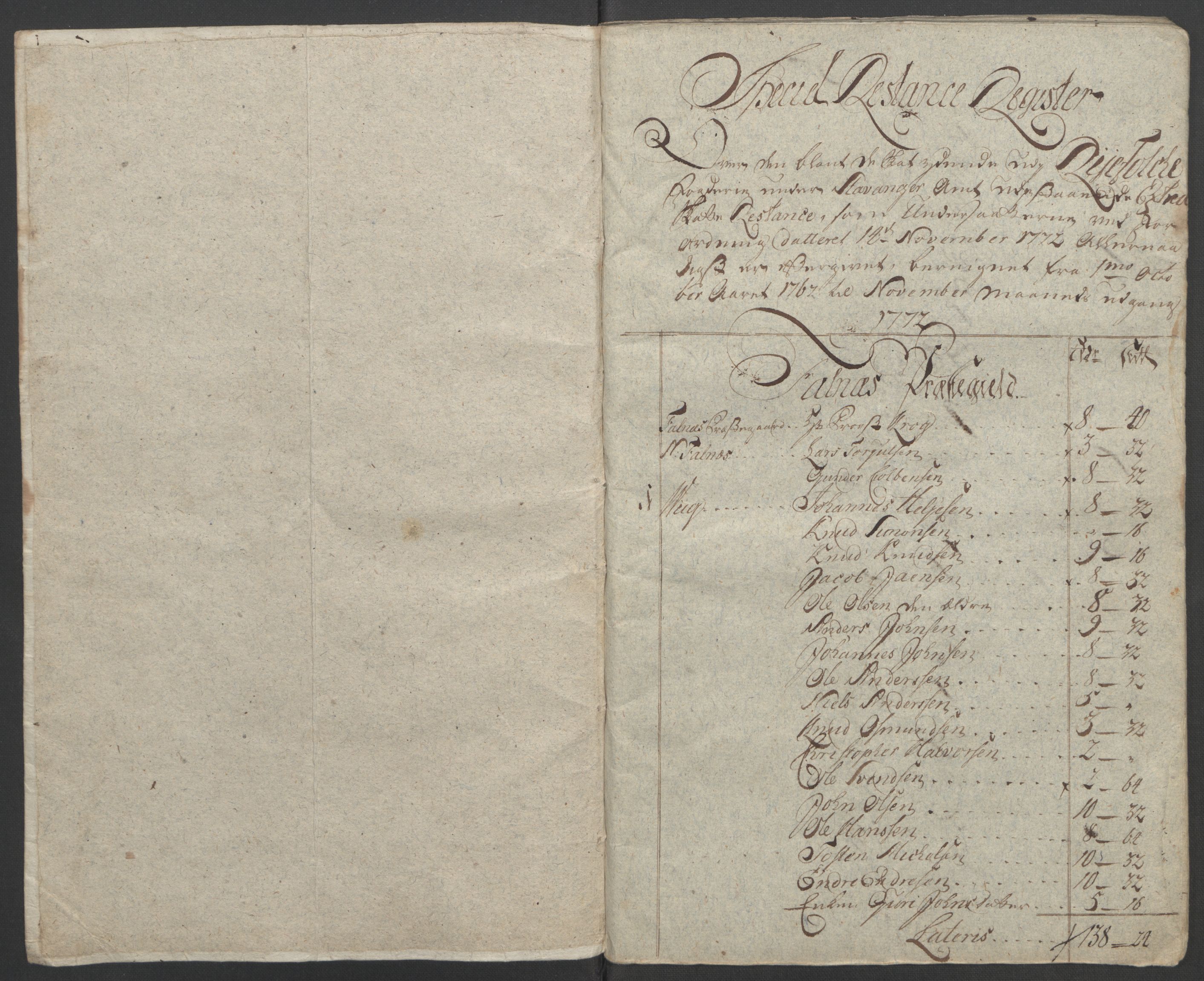 Rentekammeret inntil 1814, Reviderte regnskaper, Fogderegnskap, RA/EA-4092/R47/L2972: Ekstraskatten Ryfylke, 1762-1780, s. 309