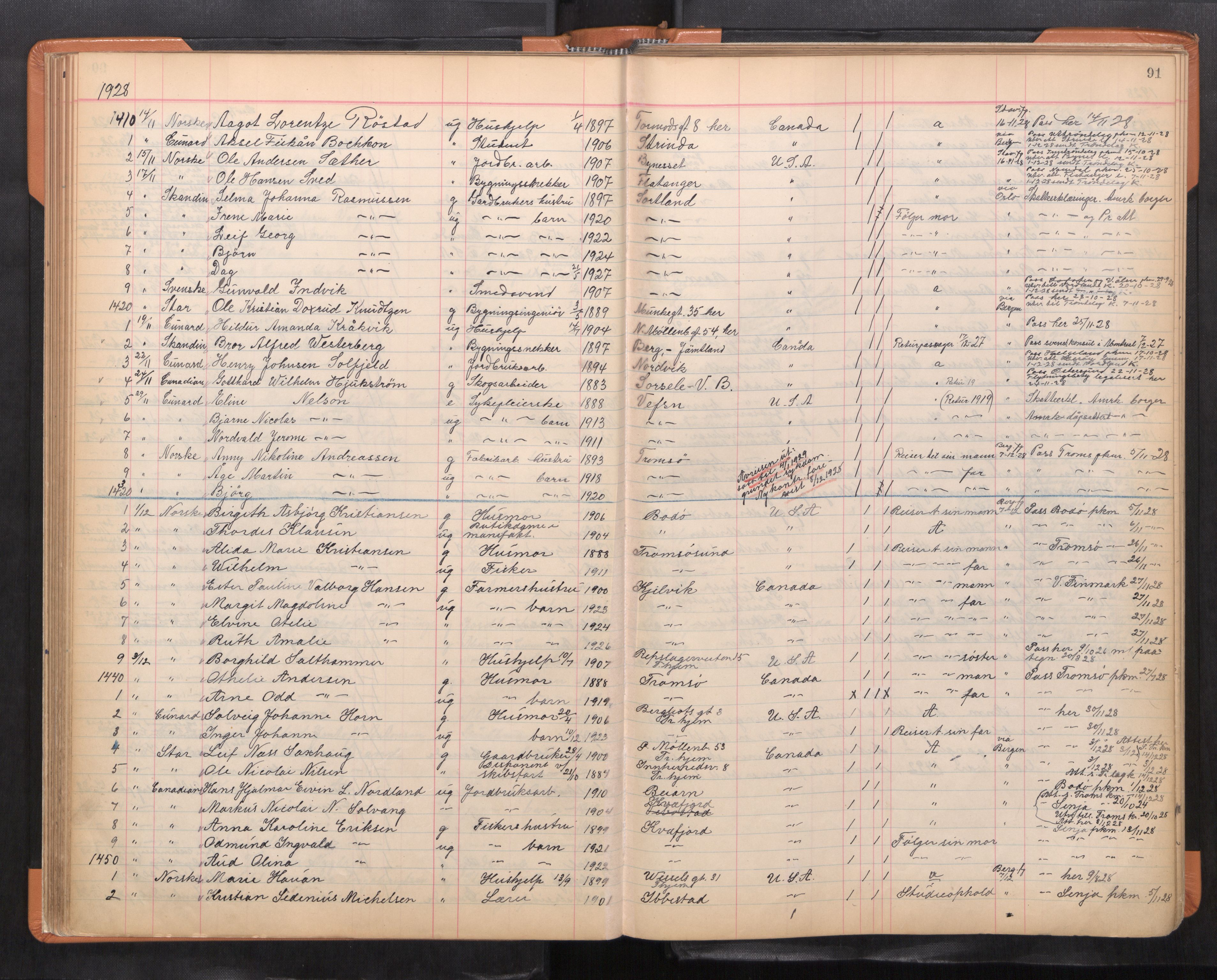 Trondheim politikammer, AV/SAT-A-1887/1/32/L0017: Emigrantprotokoll, 1926-1975, s. 91