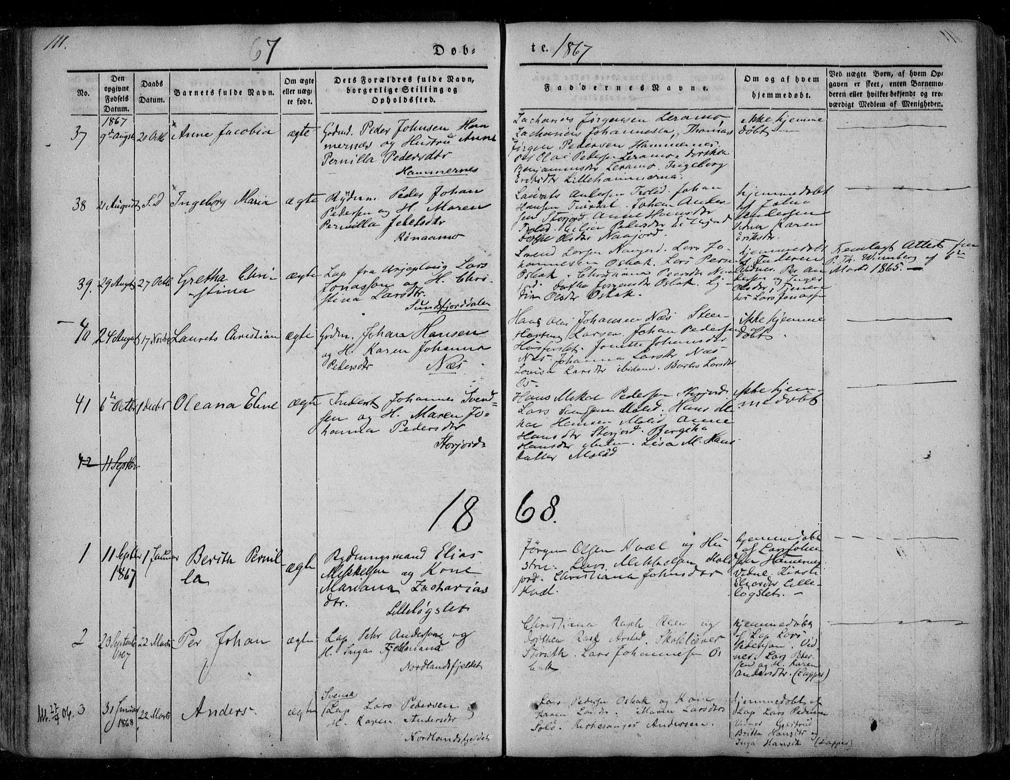 Ministerialprotokoller, klokkerbøker og fødselsregistre - Nordland, SAT/A-1459/846/L0644: Ministerialbok nr. 846A02, 1837-1872, s. 111