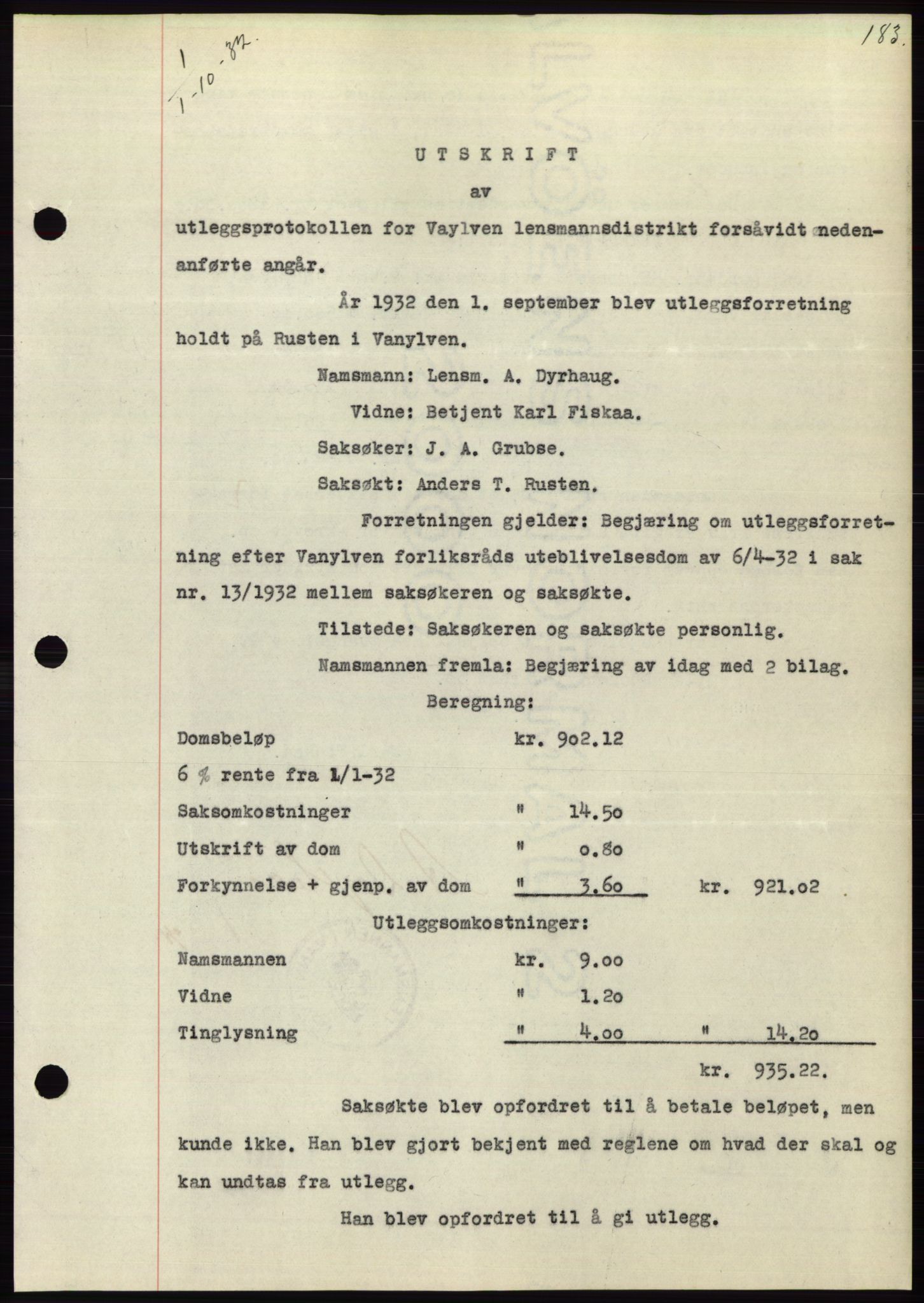 Søre Sunnmøre sorenskriveri, AV/SAT-A-4122/1/2/2C/L0054: Pantebok nr. 48, 1932-1933, Tingl.dato: 01.10.1932