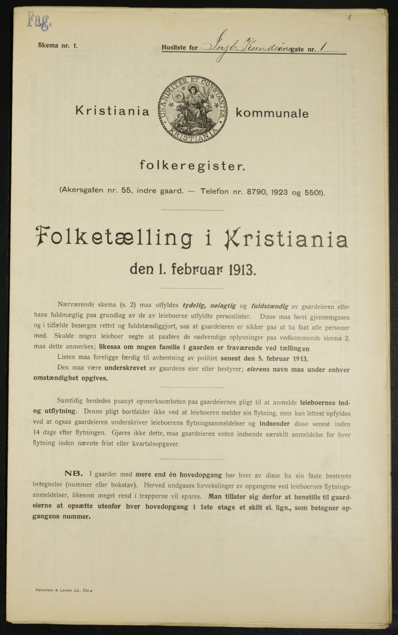 OBA, Kommunal folketelling 1.2.1913 for Kristiania, 1913, s. 43634