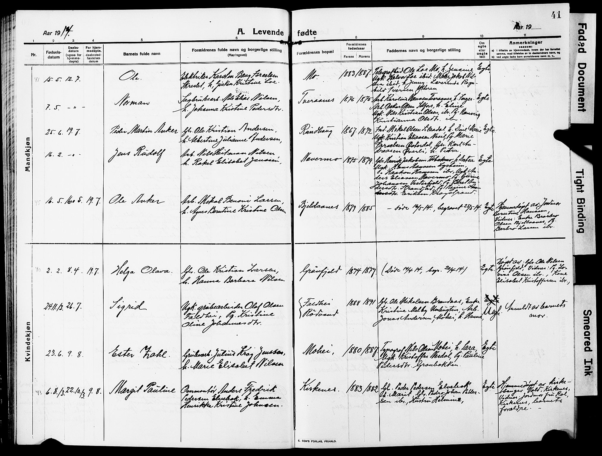 Ministerialprotokoller, klokkerbøker og fødselsregistre - Nordland, AV/SAT-A-1459/827/L0423: Klokkerbok nr. 827C12, 1912-1930, s. 41