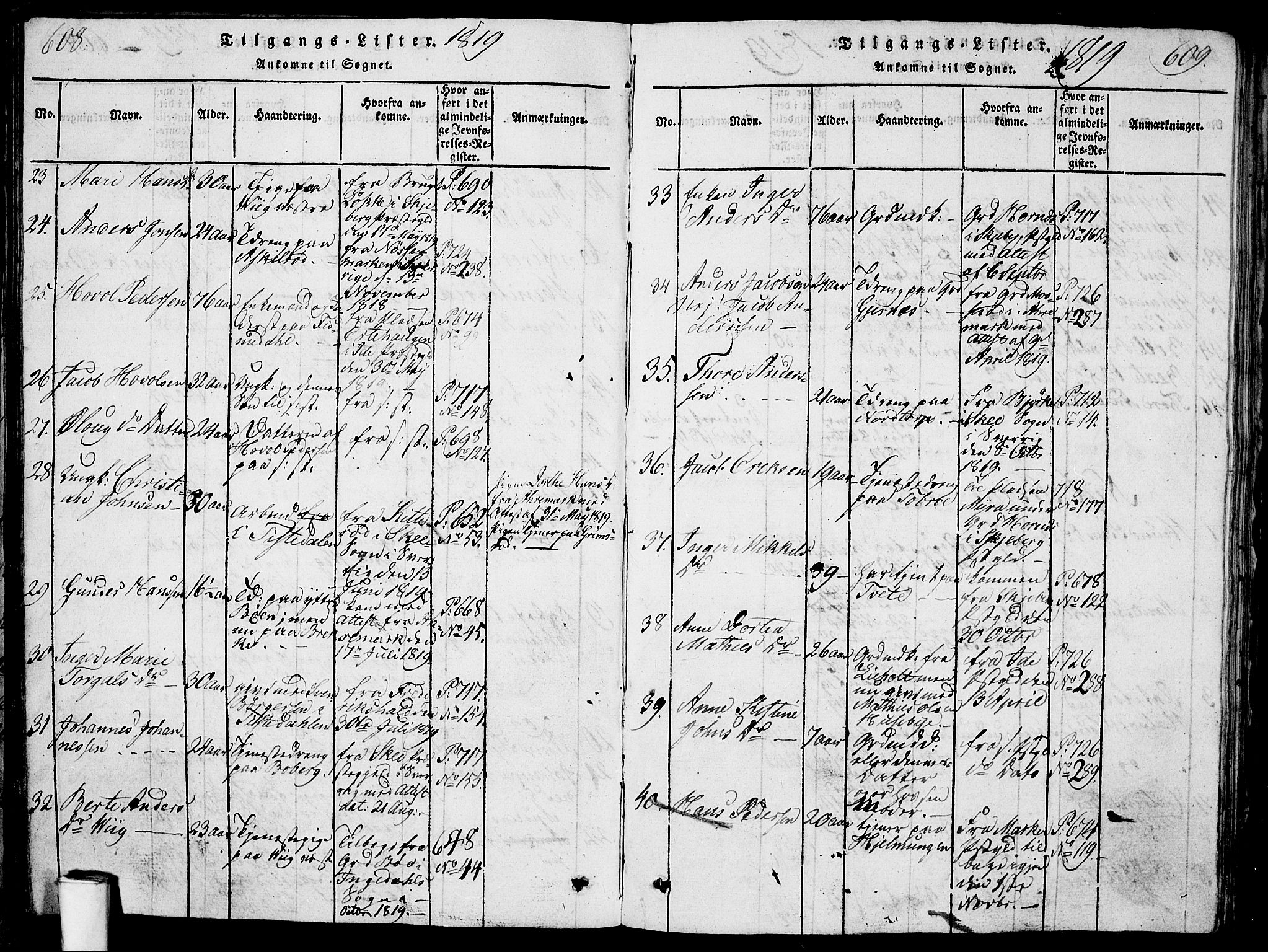 Berg prestekontor Kirkebøker, AV/SAO-A-10902/G/Ga/L0001: Klokkerbok nr. I 1, 1815-1832, s. 608-609