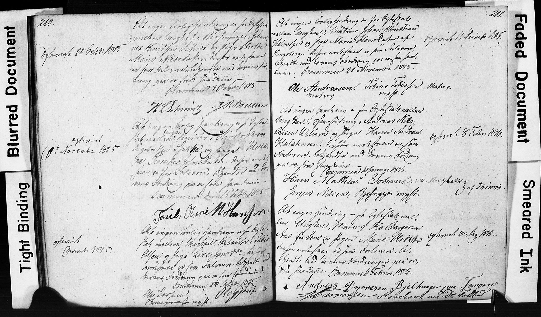 Strømsø kirkebøker, SAKO/A-246/H/Hb/L0002: Forlovererklæringer nr. 2, 1815-1857, s. 210-211