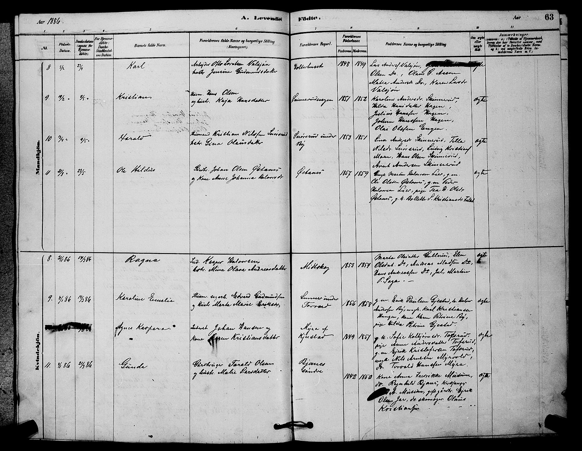 Fet prestekontor Kirkebøker, AV/SAO-A-10370a/G/Ga/L0006: Klokkerbok nr. I 6, 1878-1891, s. 63