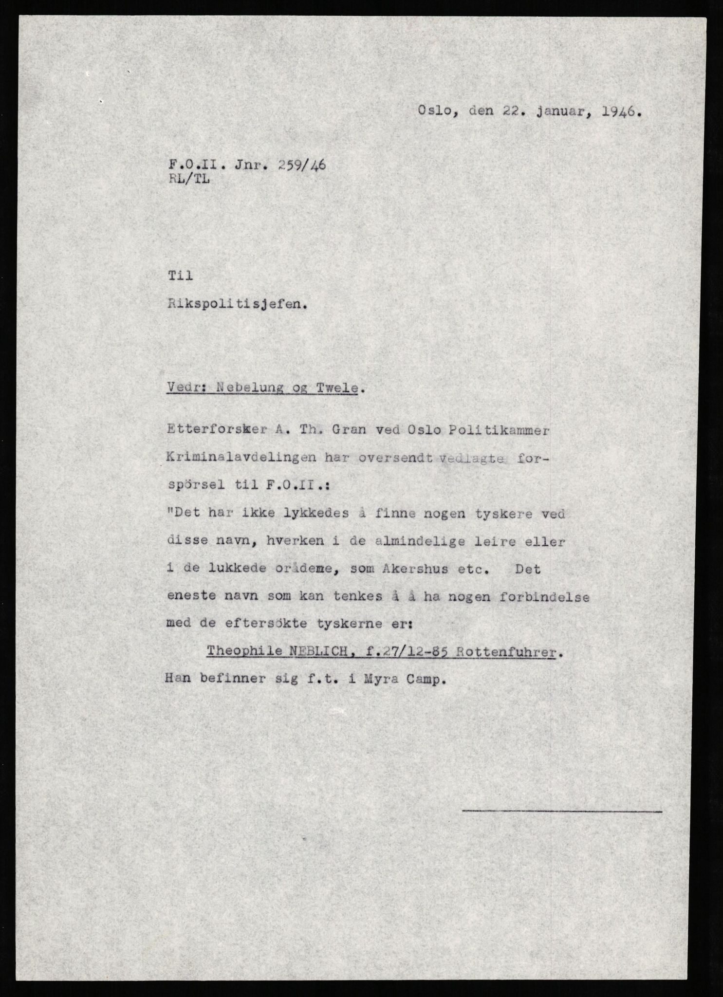 Forsvaret, Forsvarets overkommando II, RA/RAFA-3915/D/Db/L0023: CI Questionaires. Tyske okkupasjonsstyrker i Norge. Tyskere., 1945-1946, s. 488