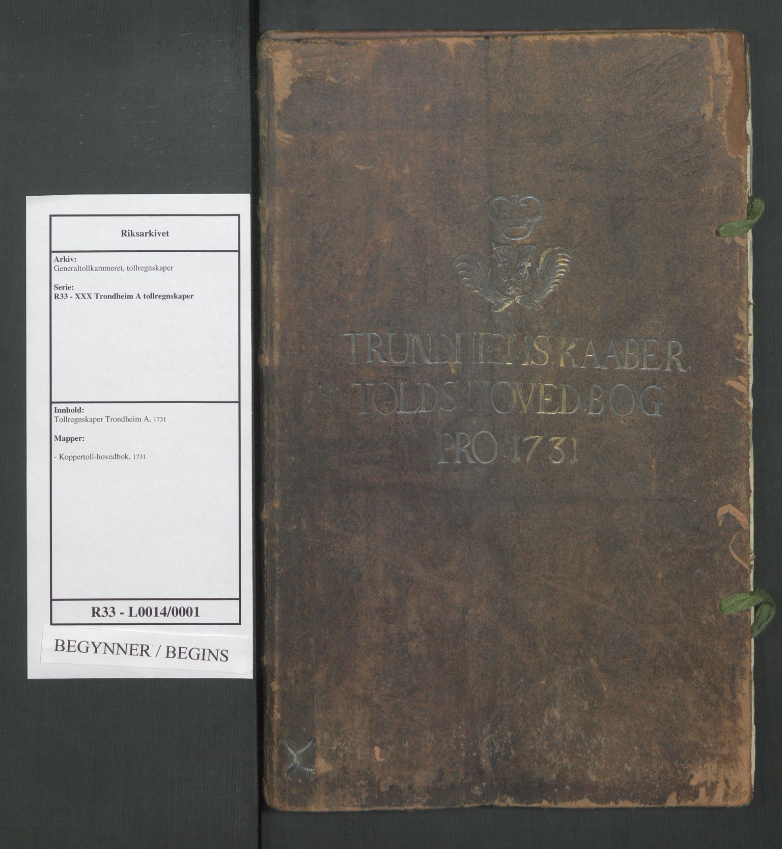 Generaltollkammeret, tollregnskaper, RA/EA-5490/R33/L0014/0001: Tollregnskaper Trondheim A / Koppertoll-hovedbok, 1731