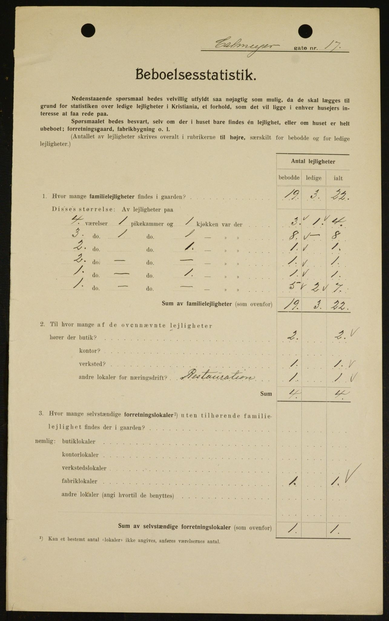 OBA, Kommunal folketelling 1.2.1909 for Kristiania kjøpstad, 1909, s. 10393