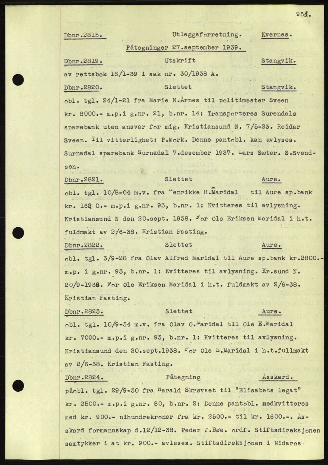Nordmøre sorenskriveri, SAT/A-4132/1/2/2Ca: Pantebok nr. C80, 1936-1939, Dagboknr: 2815/1939
