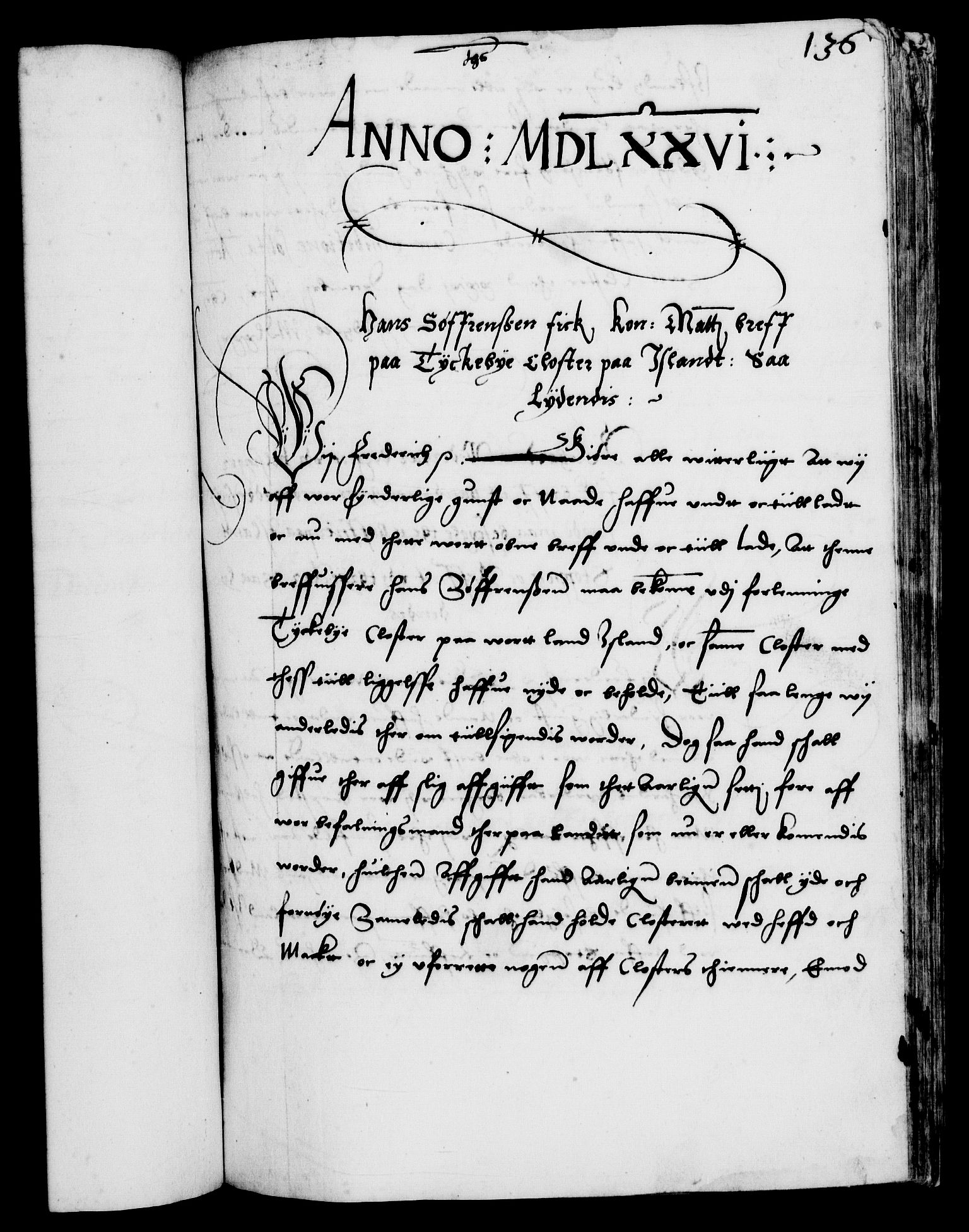 Danske Kanselli 1572-1799, RA/EA-3023/F/Fc/Fca/Fcaa/L0001: Norske registre (mikrofilm), 1572-1588, s. 136a
