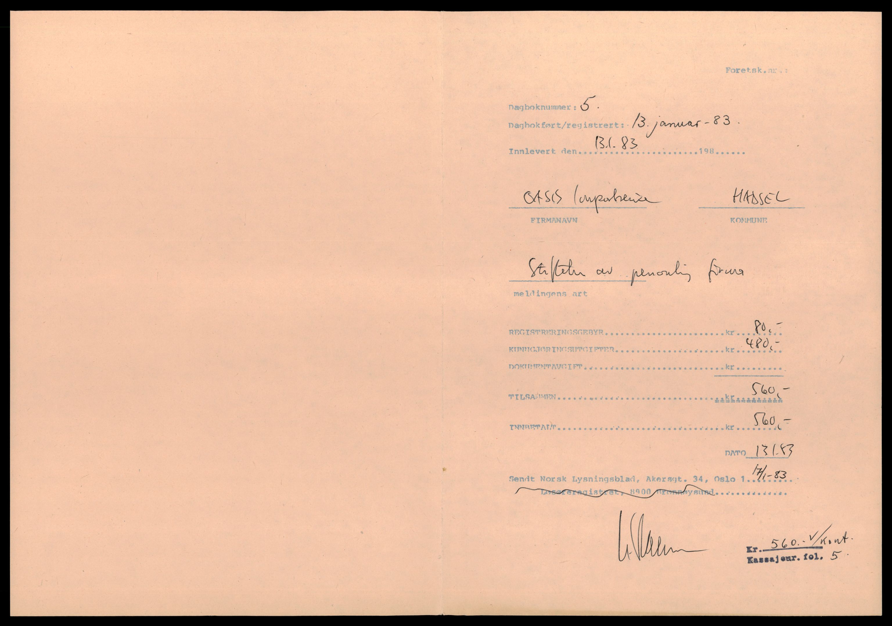 Vesterålen sorenskriveri, SAT/A-4180/4/J/Jd/Jde/L0004: Bilag. Enkeltmannsforetak, O-S, 1944-1990, s. 1