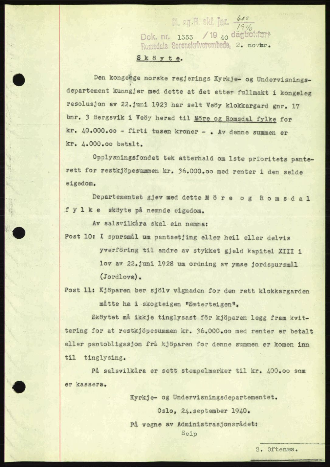 Romsdal sorenskriveri, SAT/A-4149/1/2/2C: Pantebok nr. A9, 1940-1941, Dagboknr: 1353/1940