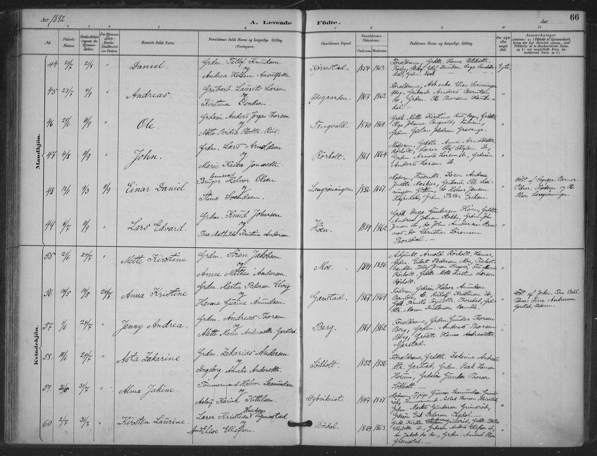 Bamble kirkebøker, AV/SAKO-A-253/F/Fa/L0008: Ministerialbok nr. I 8, 1888-1900, s. 66