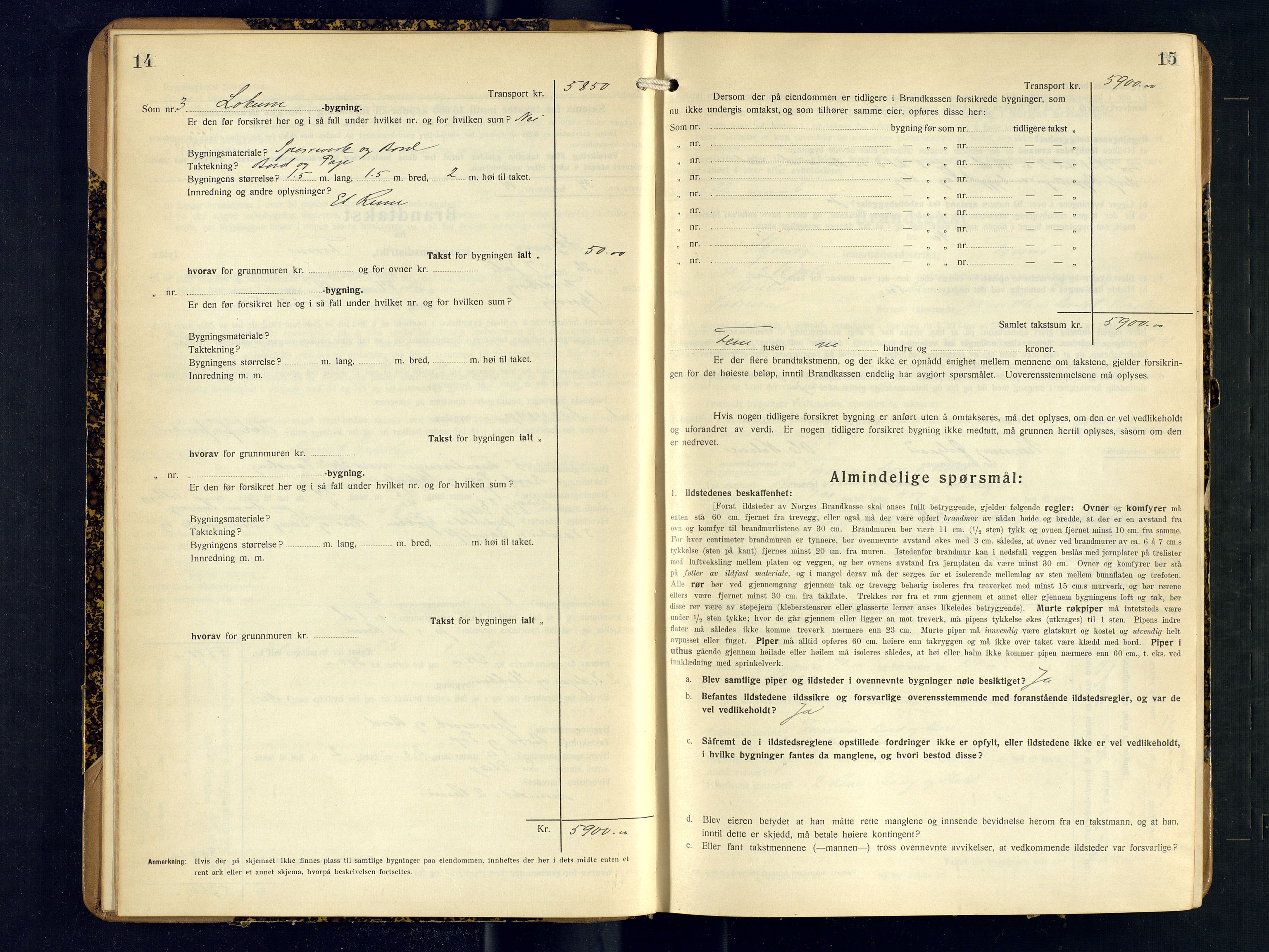 Skjervøy lensmannskontor, AV/SATØ-SATØ-63/F/Fu/Fub/L0260: Branntakstprotokoll (S), 1926-1927, s. 14-15