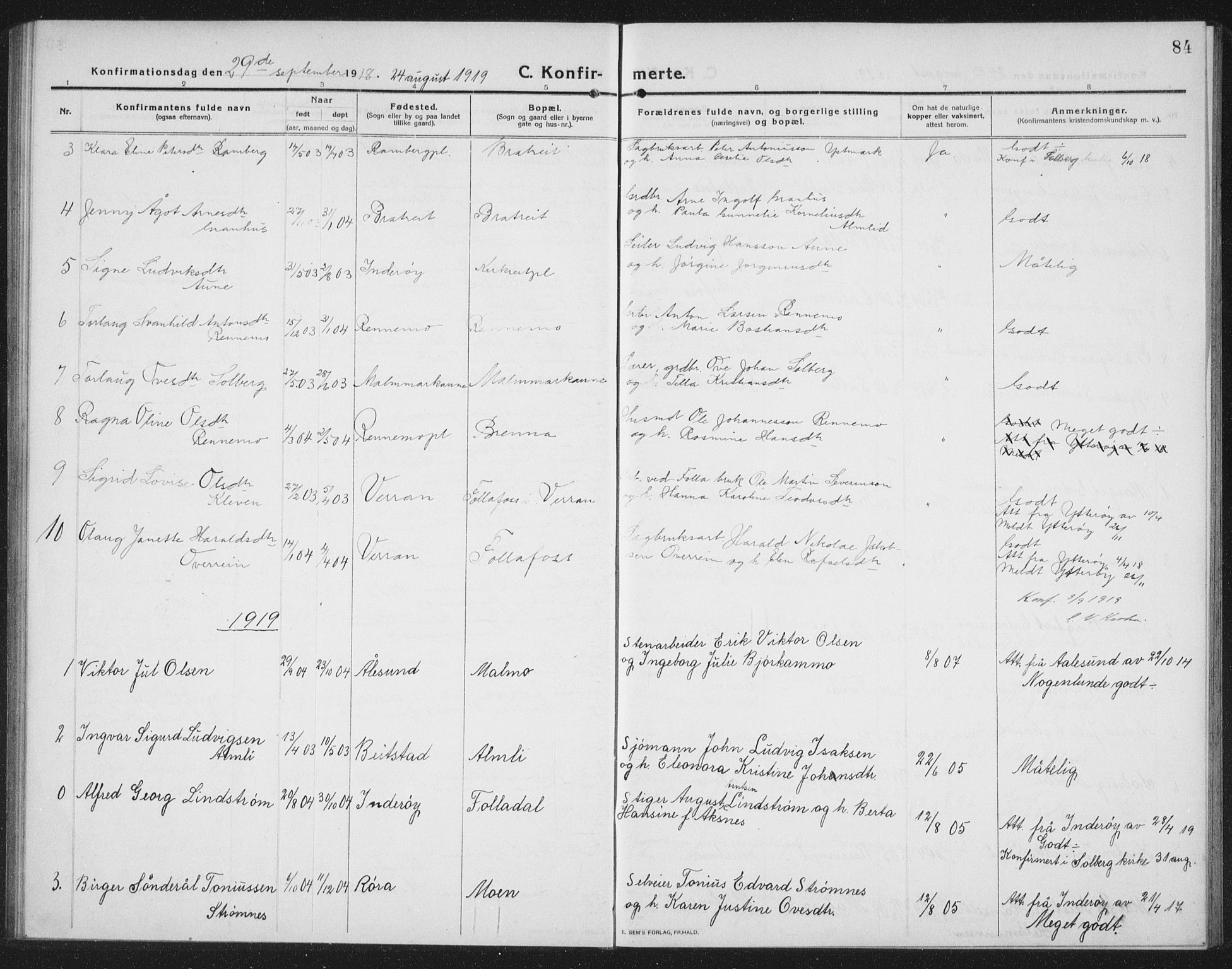 Ministerialprotokoller, klokkerbøker og fødselsregistre - Nord-Trøndelag, SAT/A-1458/745/L0434: Klokkerbok nr. 745C03, 1914-1937, s. 84
