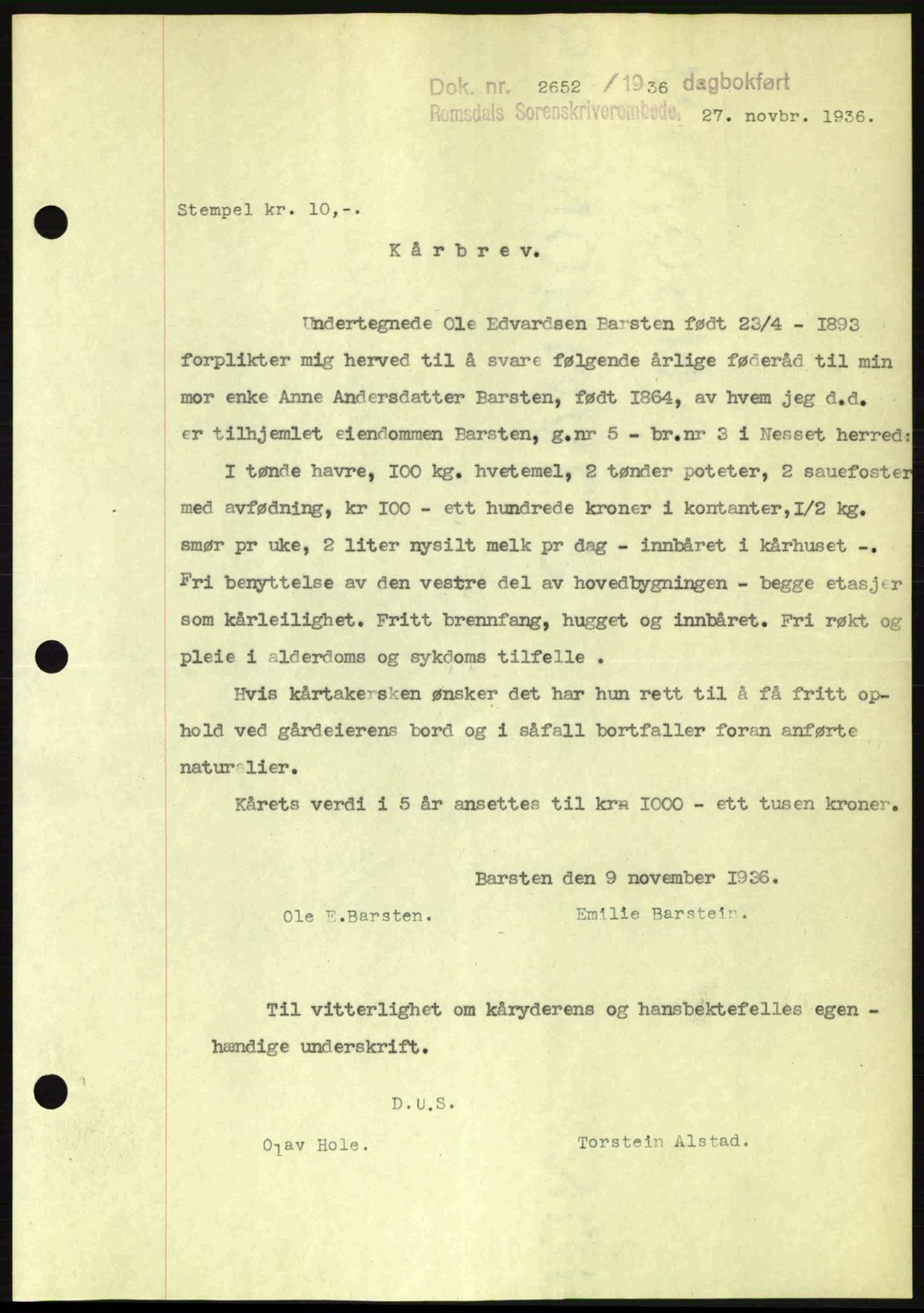 Romsdal sorenskriveri, SAT/A-4149/1/2/2C: Pantebok nr. A2, 1936-1937, Dagboknr: 2652/1936