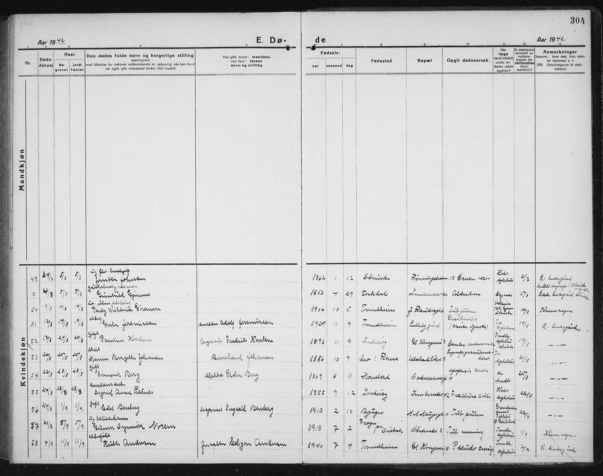 Ministerialprotokoller, klokkerbøker og fødselsregistre - Sør-Trøndelag, SAT/A-1456/605/L0260: Klokkerbok nr. 605C07, 1922-1942, s. 304