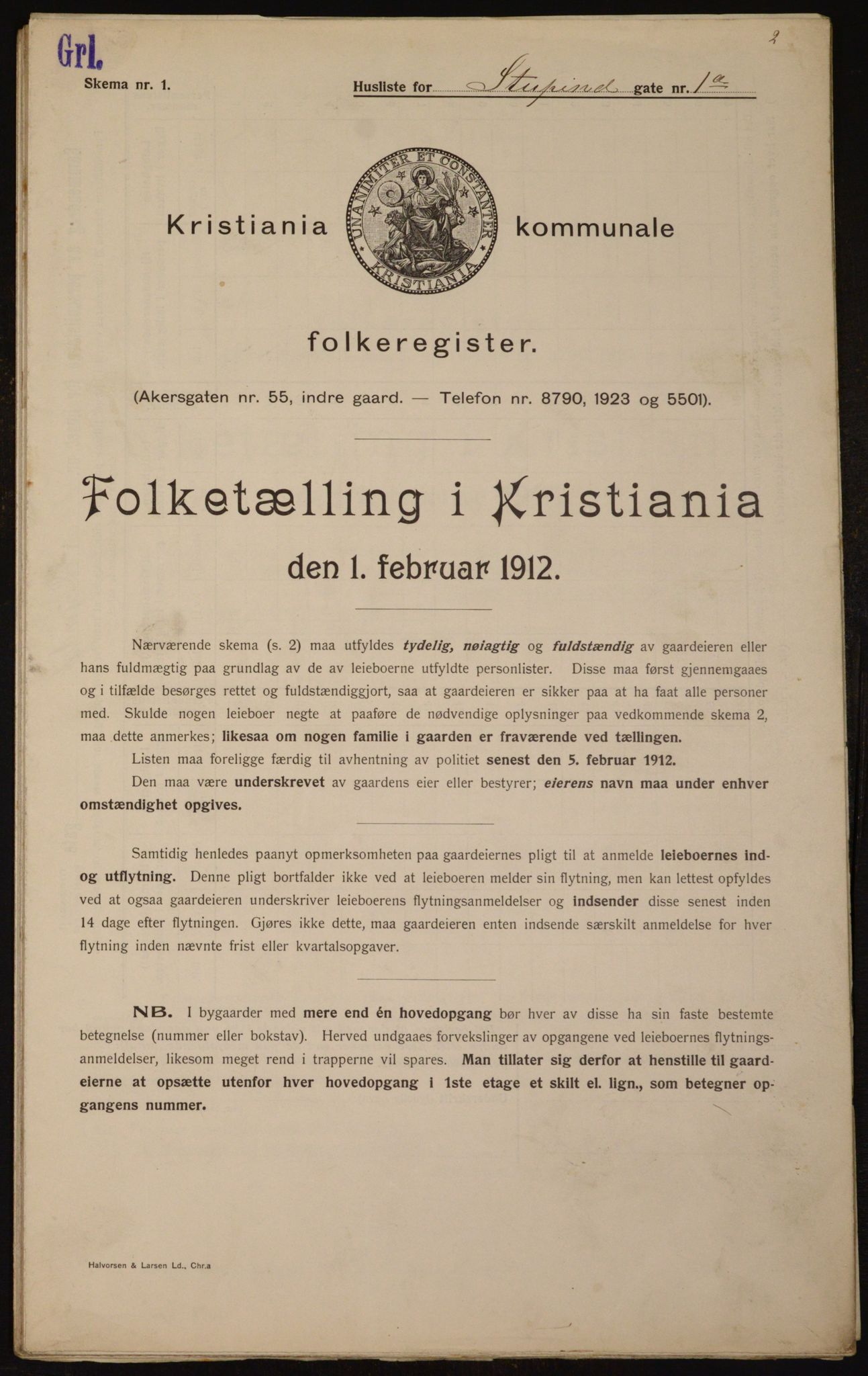 OBA, Kommunal folketelling 1.2.1912 for Kristiania, 1912, s. 104529