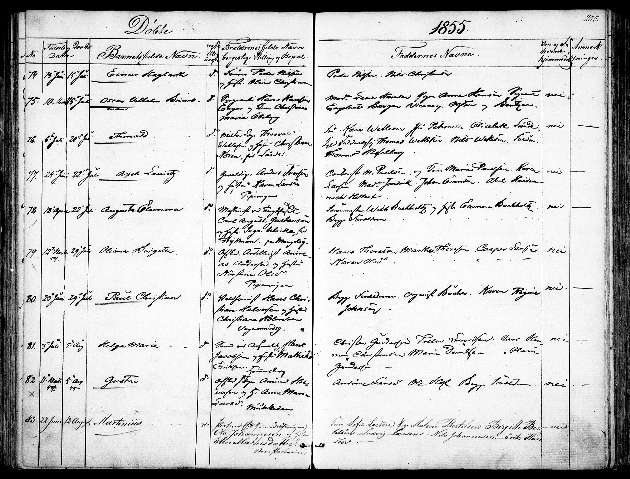Garnisonsmenigheten Kirkebøker, AV/SAO-A-10846/F/Fa/L0008: Ministerialbok nr. 8, 1842-1859, s. 205
