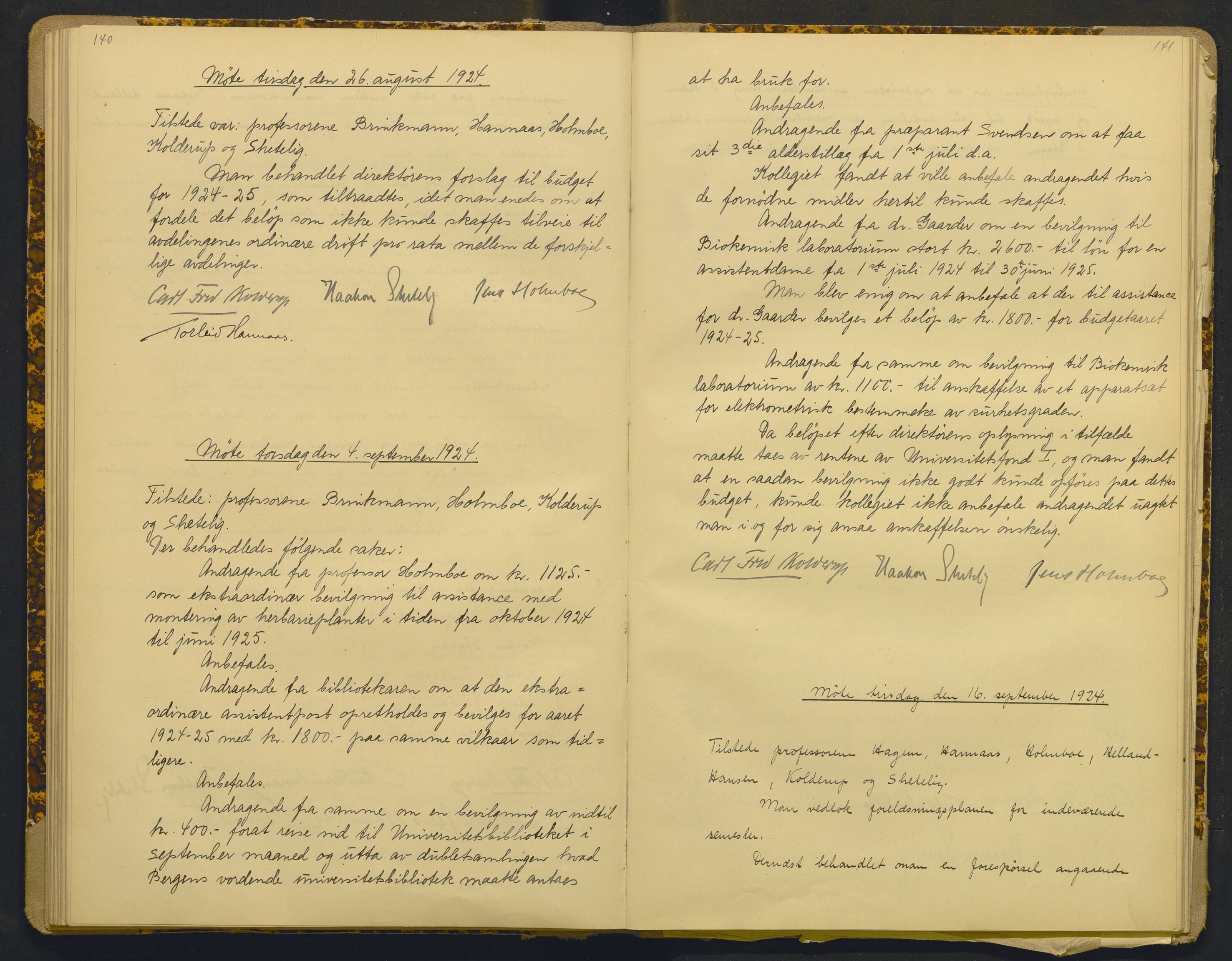 Bergens Museum, AV/SAB-A-17301/18/A/L0001: Bestyrerkollegiets forhandlingsprotokoll med register , 1907-1927, s. 140-141