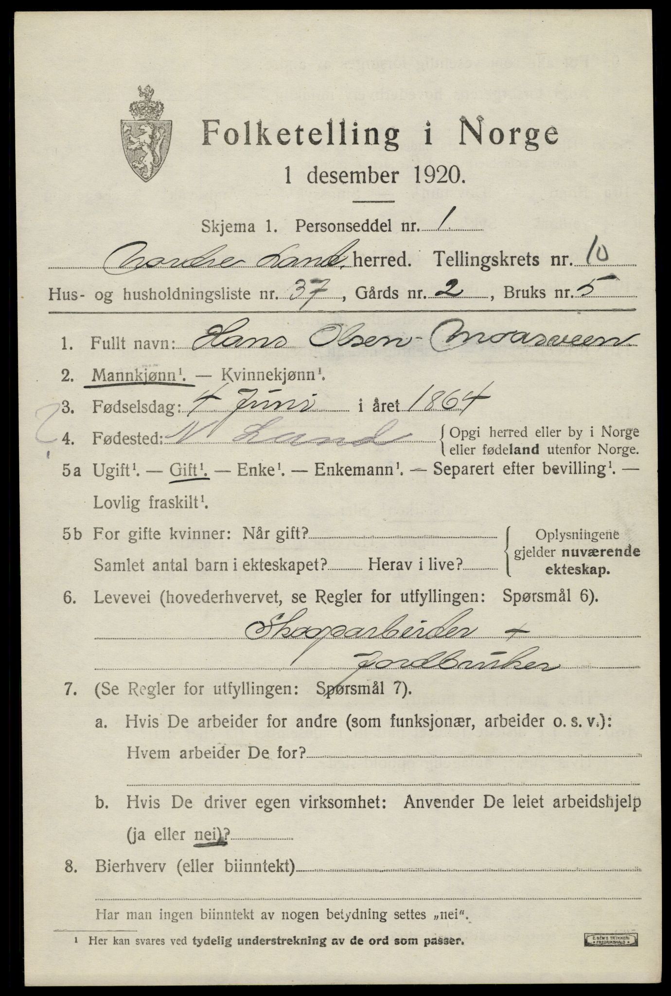 SAH, Folketelling 1920 for 0538 Nordre Land herred, 1920, s. 5614