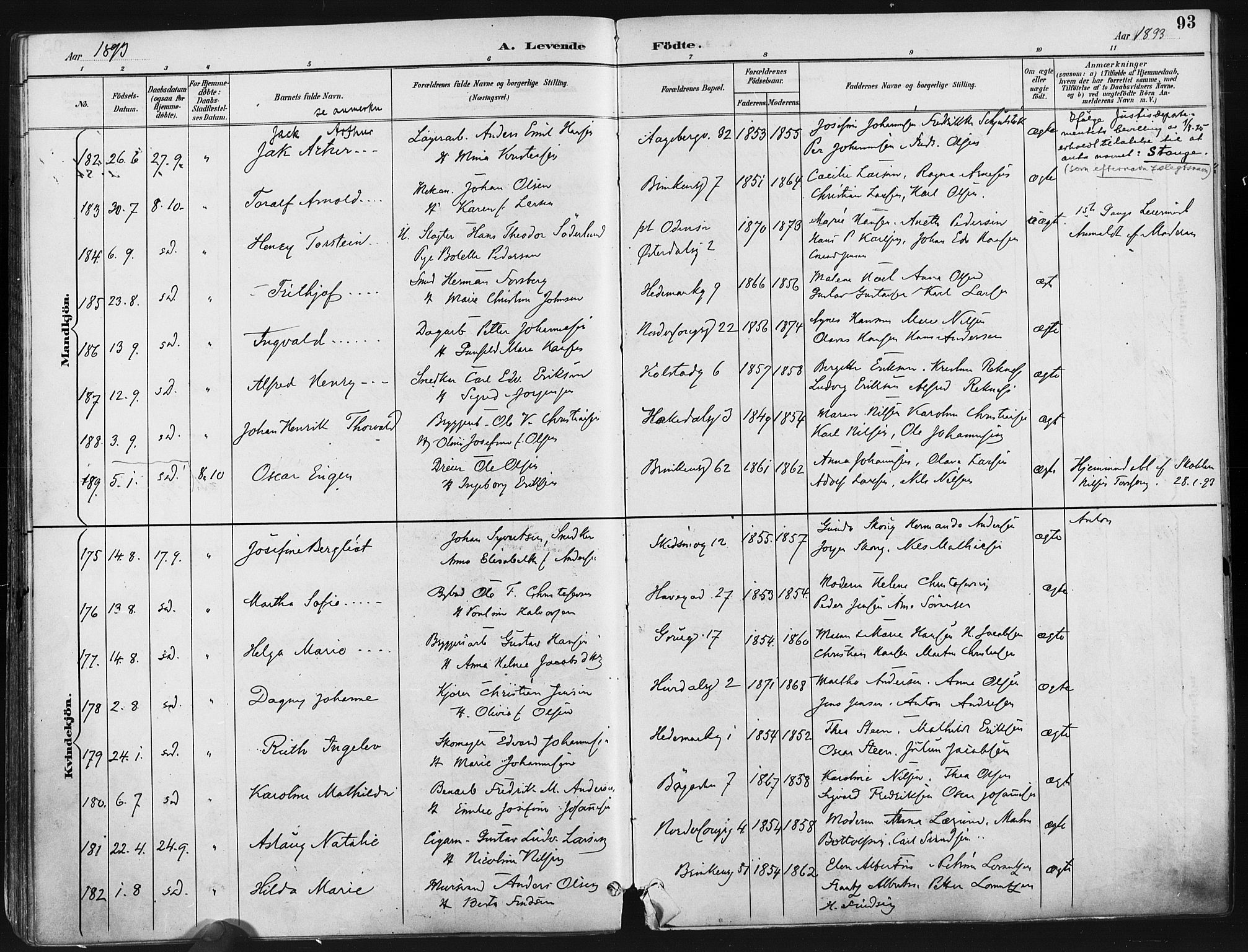 Kampen prestekontor Kirkebøker, AV/SAO-A-10853/F/Fa/L0005: Ministerialbok nr. I 5, 1890-1902, s. 93