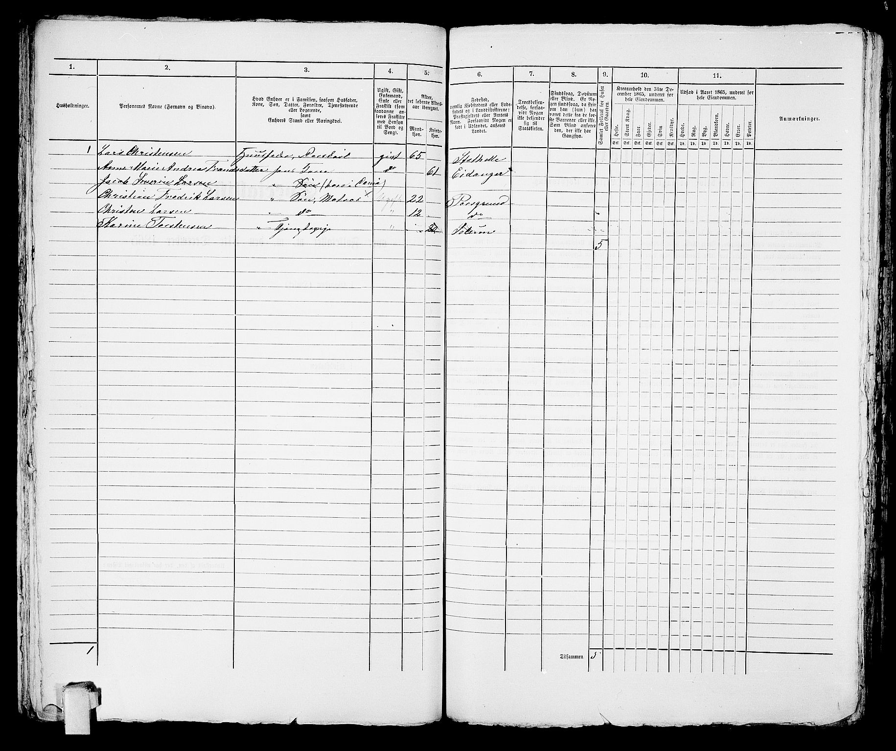 RA, Folketelling 1865 for 0805P Porsgrunn prestegjeld, 1865, s. 95