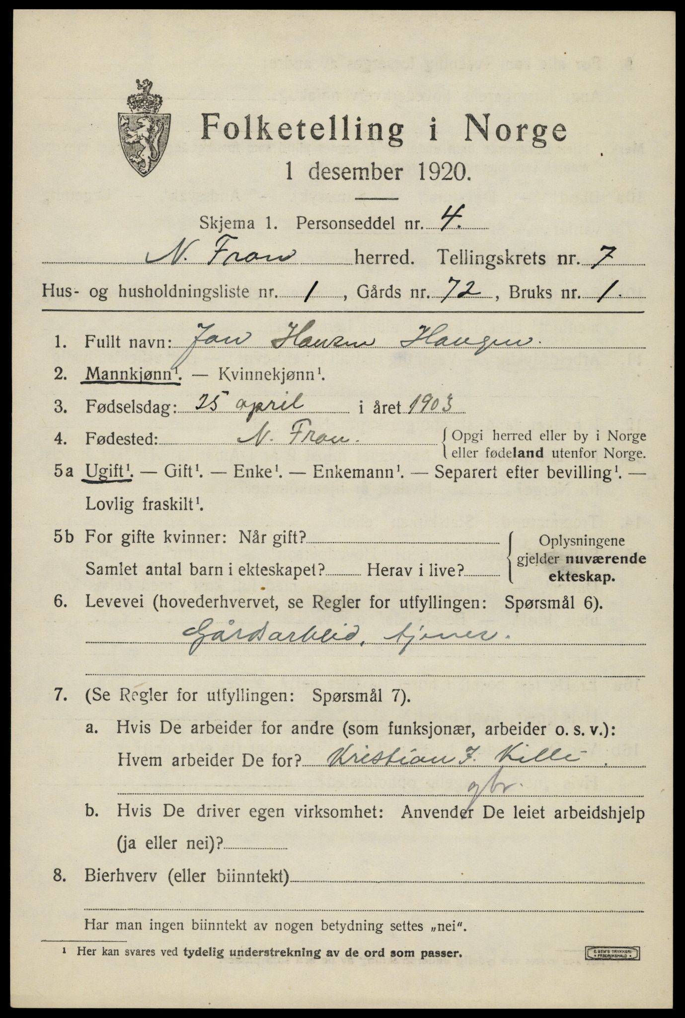 SAH, Folketelling 1920 for 0518 Nord-Fron herred, 1920, s. 5982