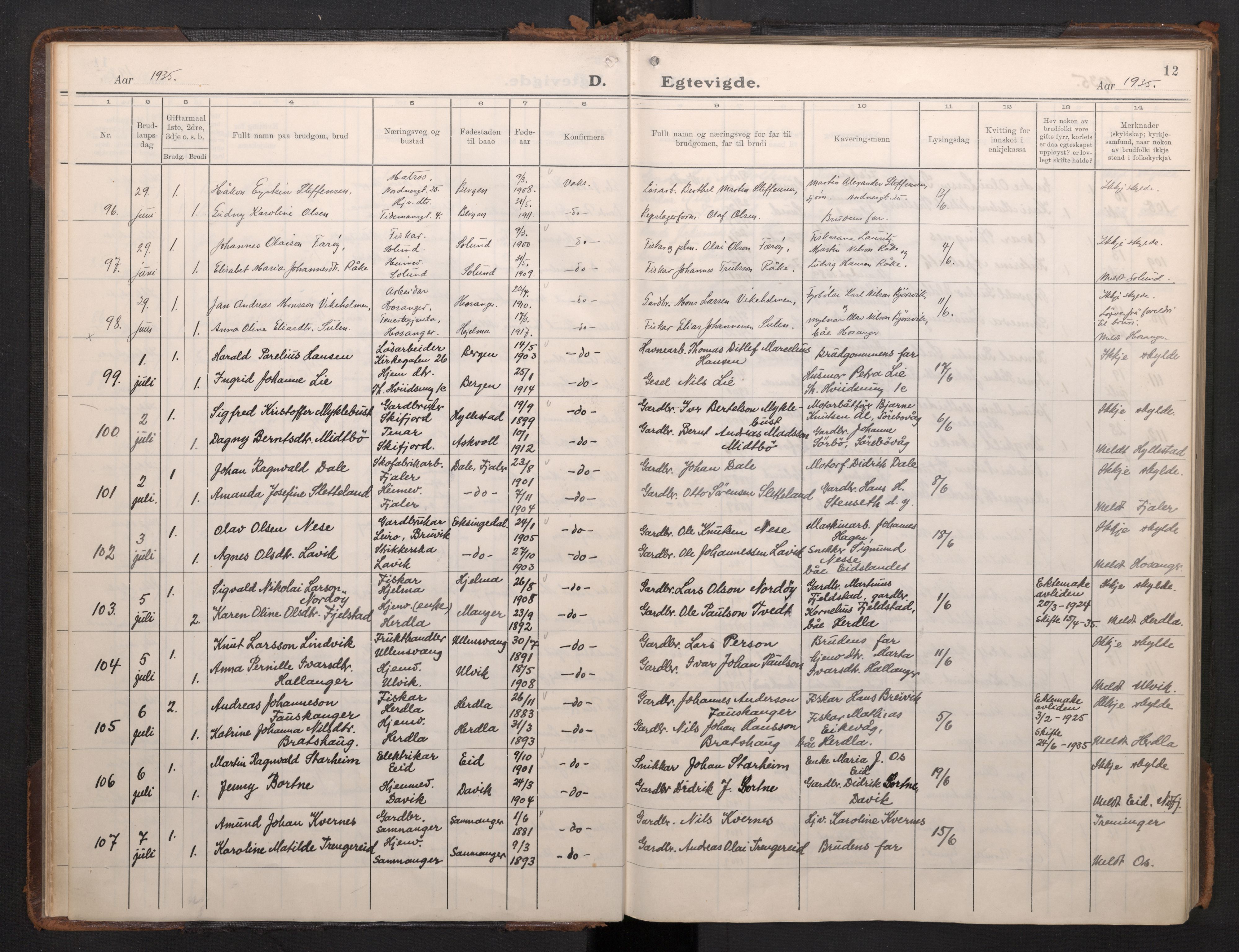 Nykirken Sokneprestembete, AV/SAB-A-77101/H/Haa/L0039: Ministerialbok nr. D 9, 1935-1946, s. 11b-12a