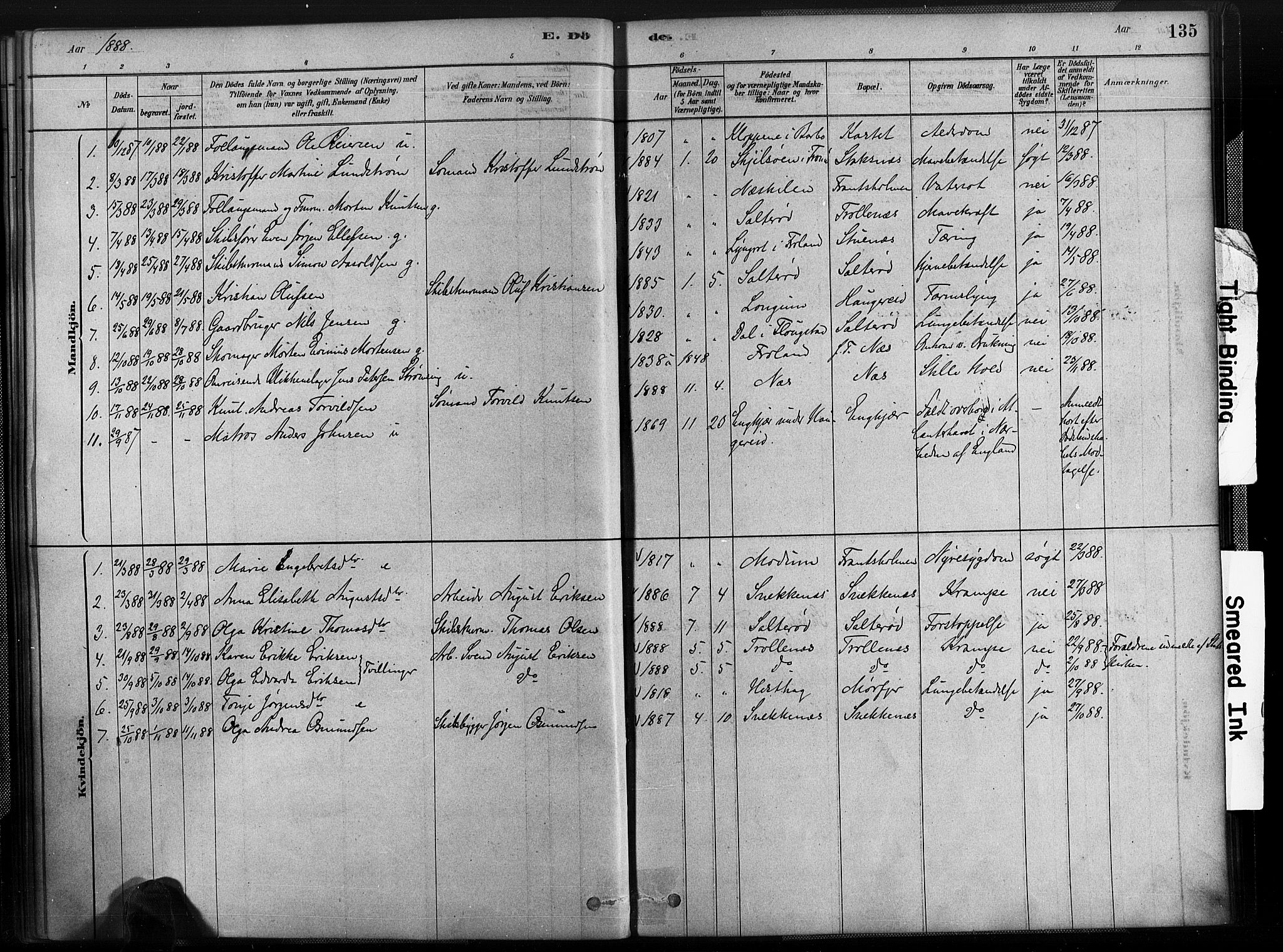 Austre Moland sokneprestkontor, AV/SAK-1111-0001/F/Fa/Fab/L0001: Ministerialbok nr. A 1, 1878-1898, s. 135