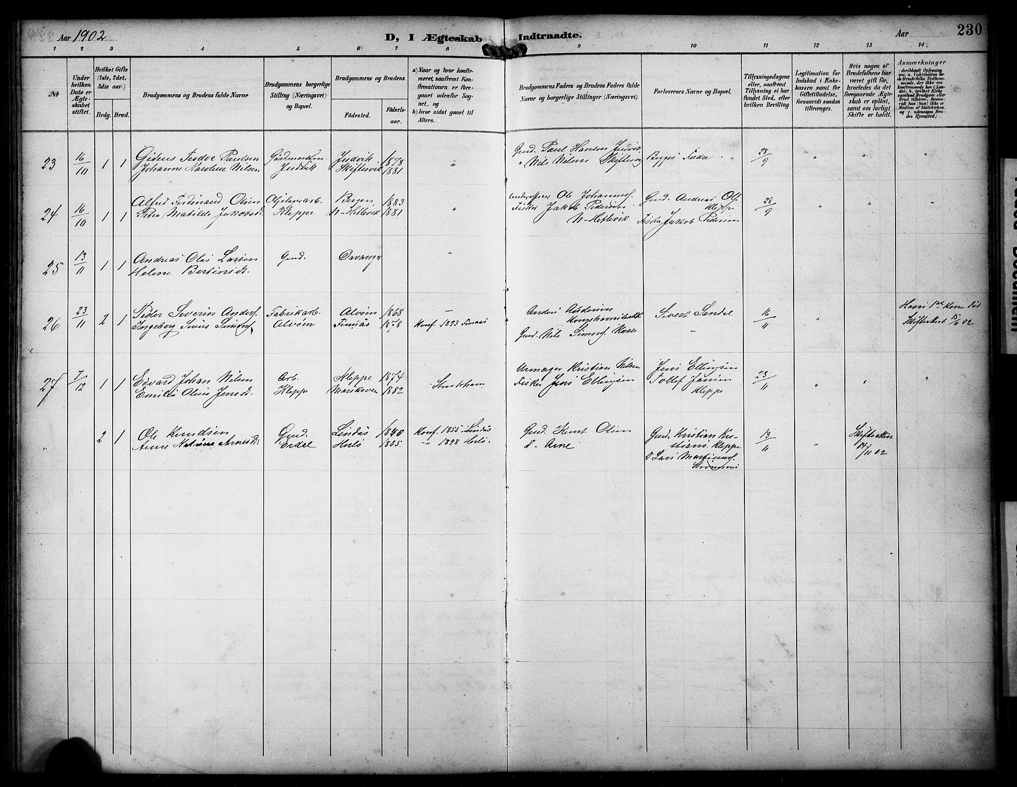 Askøy Sokneprestembete, AV/SAB-A-74101/H/Ha/Hab/Haba/L0009: Klokkerbok nr. A 9, 1894-1903, s. 230