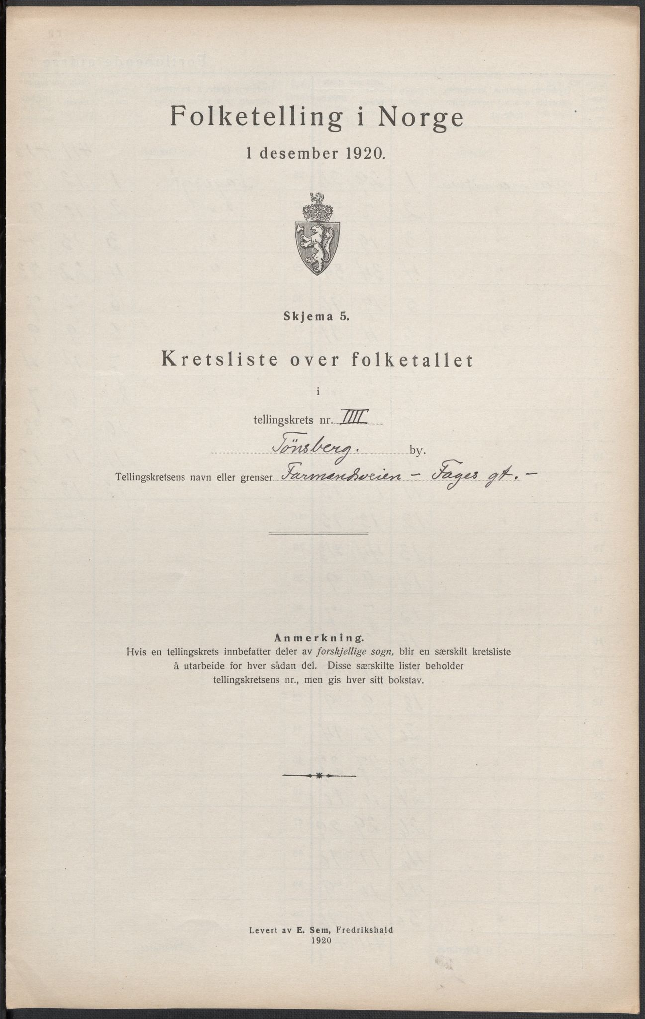 SAKO, Folketelling 1920 for 0705 Tønsberg kjøpstad, 1920, s. 12