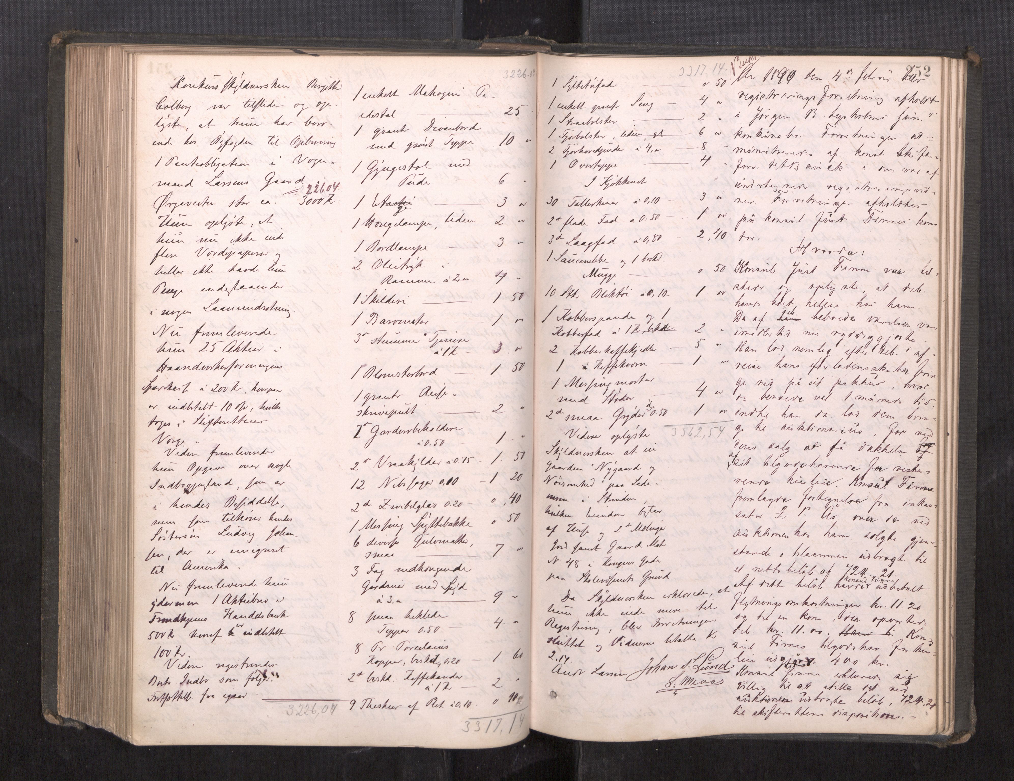 Trondheim byfogd, AV/SAT-A-0003/1/3/3C/L0012: Skifteregistreringsprotokoll - 12/1-17/12. (u/ register), 1885-1890, s. 252