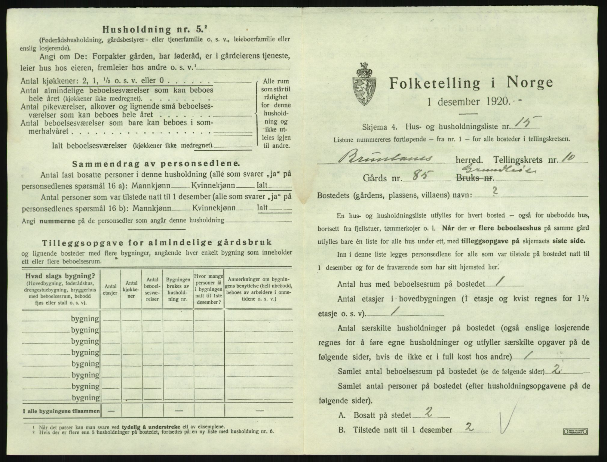 SAKO, Folketelling 1920 for 0726 Brunlanes herred, 1920, s. 1275