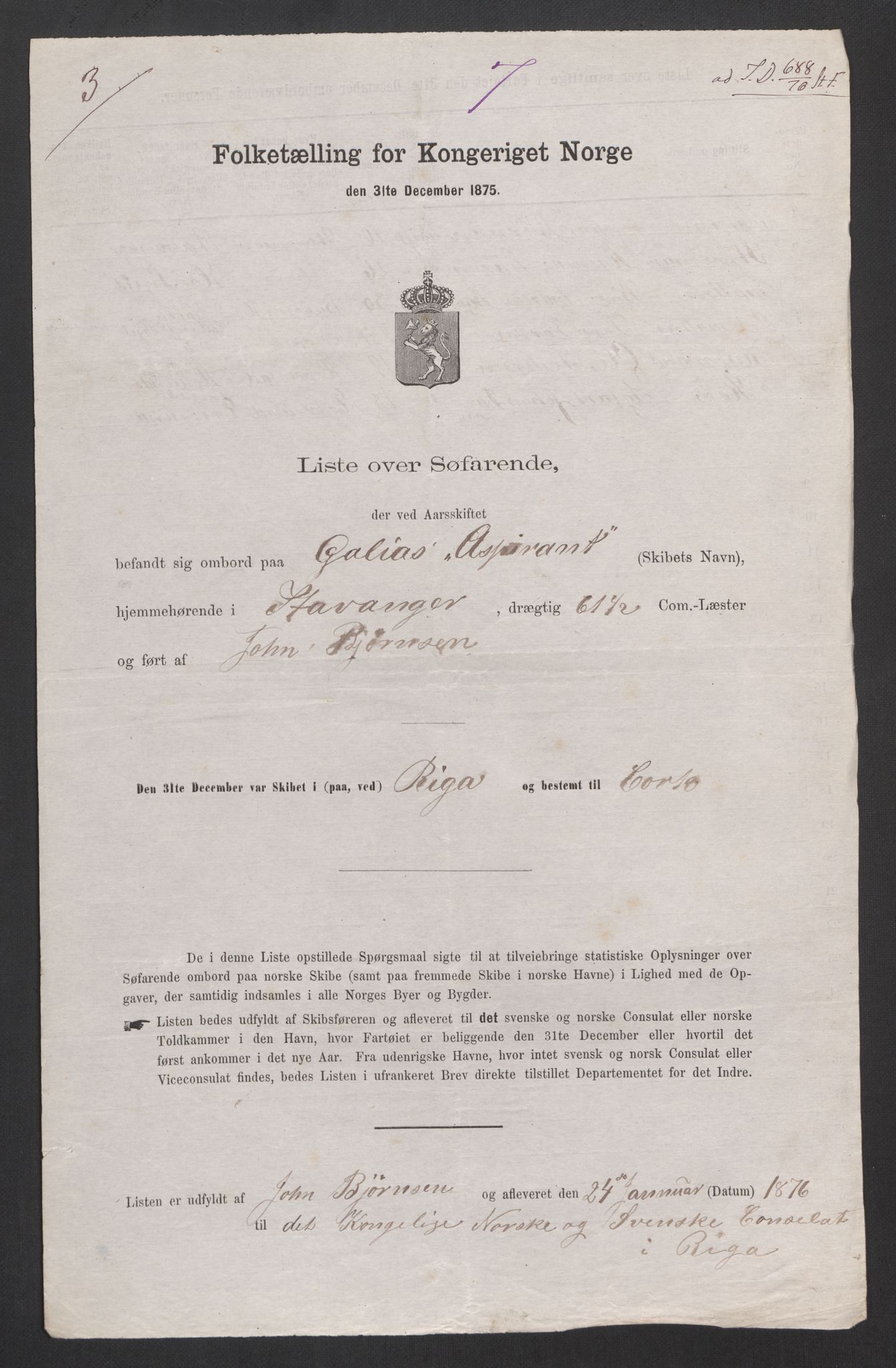 RA, Folketelling 1875, skipslister: Skip i utenrikske havner, hjemmehørende i 1) byer og ladesteder, Grimstad - Tromsø, 2) landdistrikter, 1875, s. 430