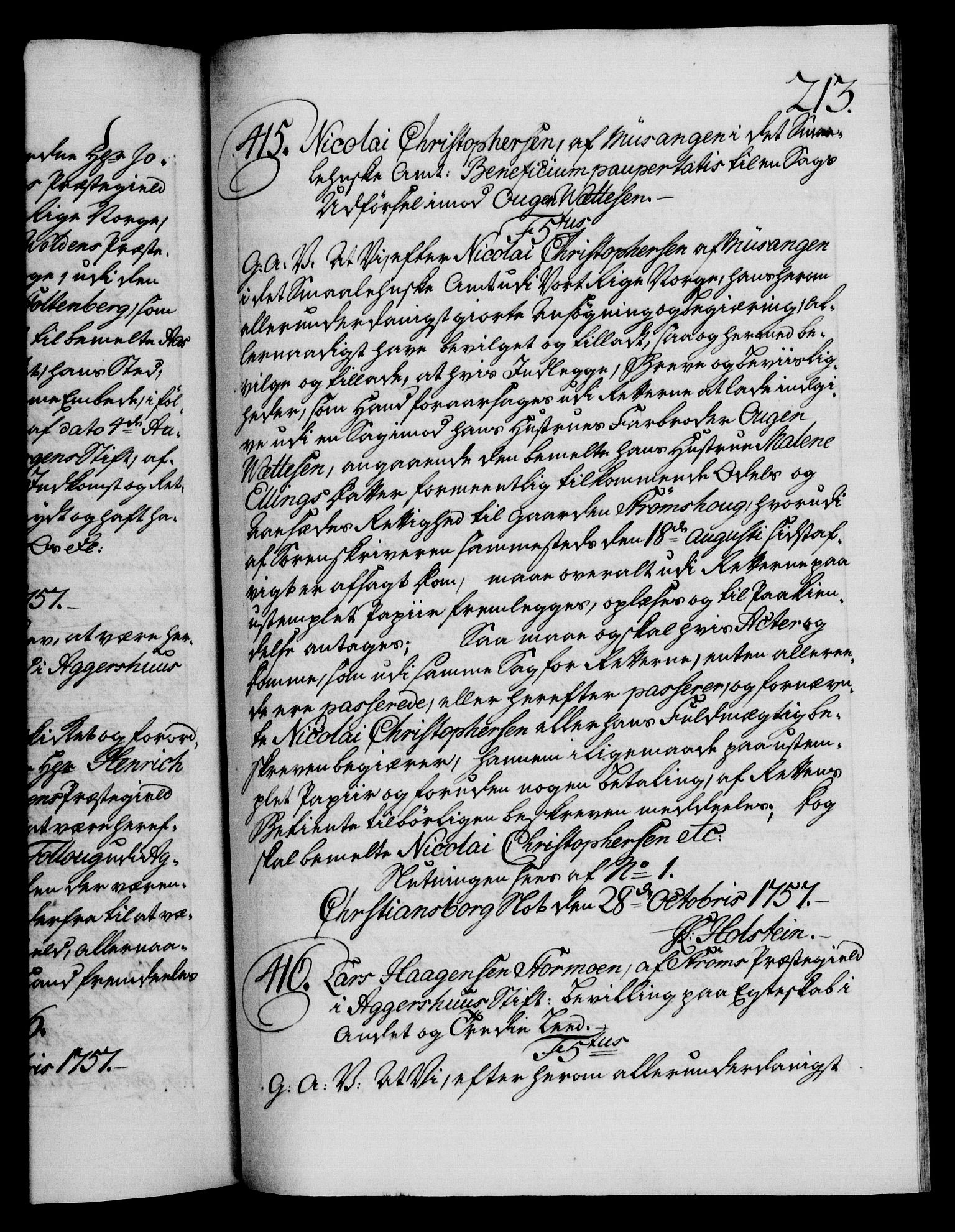 Danske Kanselli 1572-1799, RA/EA-3023/F/Fc/Fca/Fcaa/L0040: Norske registre, 1757-1759, s. 213a