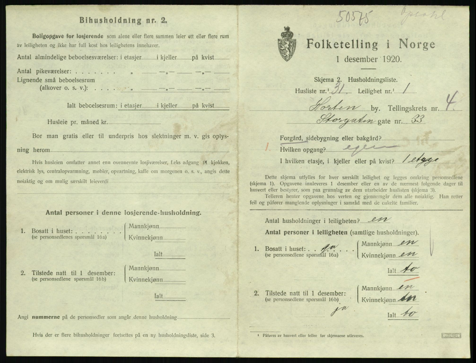 SAKO, Folketelling 1920 for 0703 Horten kjøpstad, 1920, s. 4945